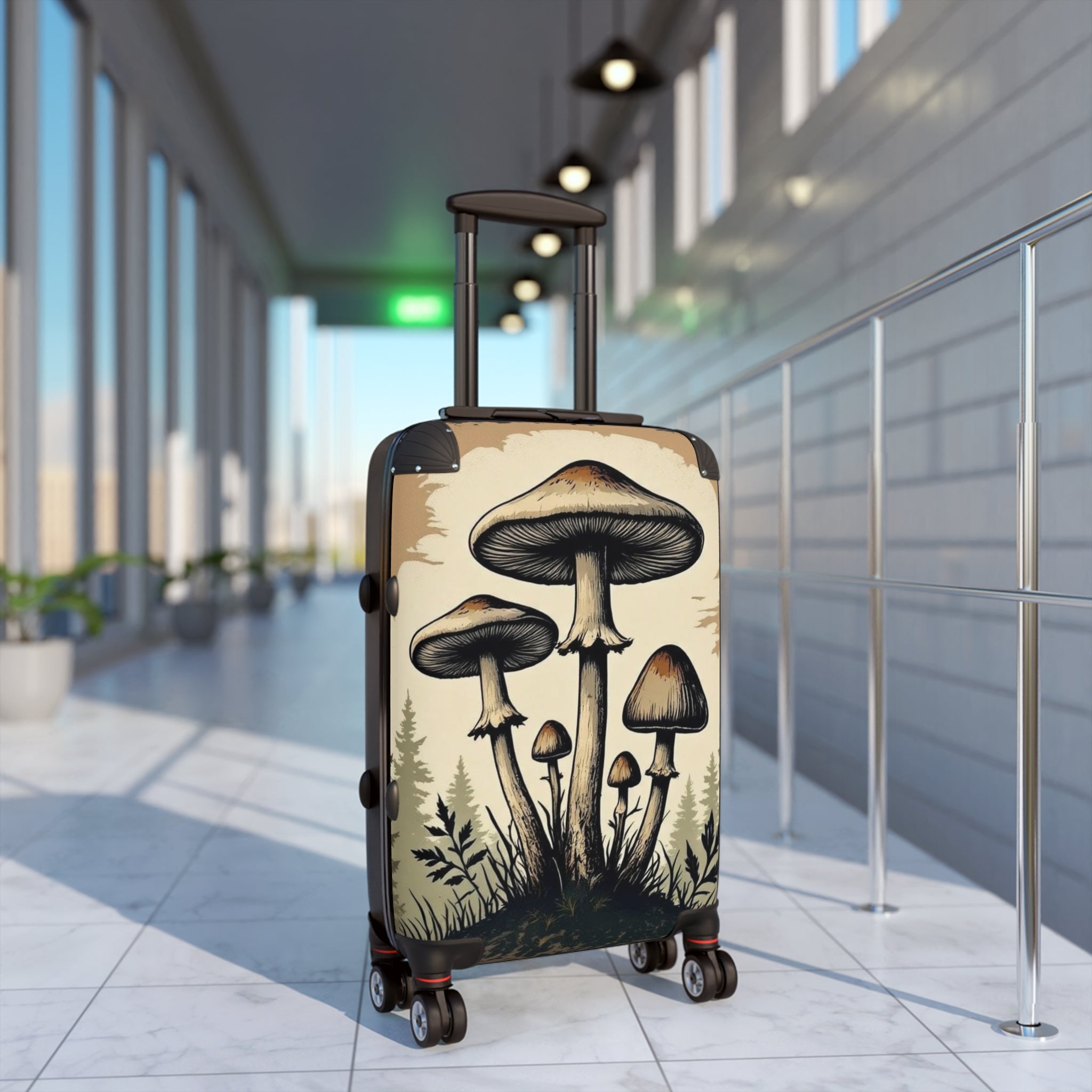 Mushroom Forest Suitcase Cover – Vintage Psychedelic Fungi Travel Luggage Skin