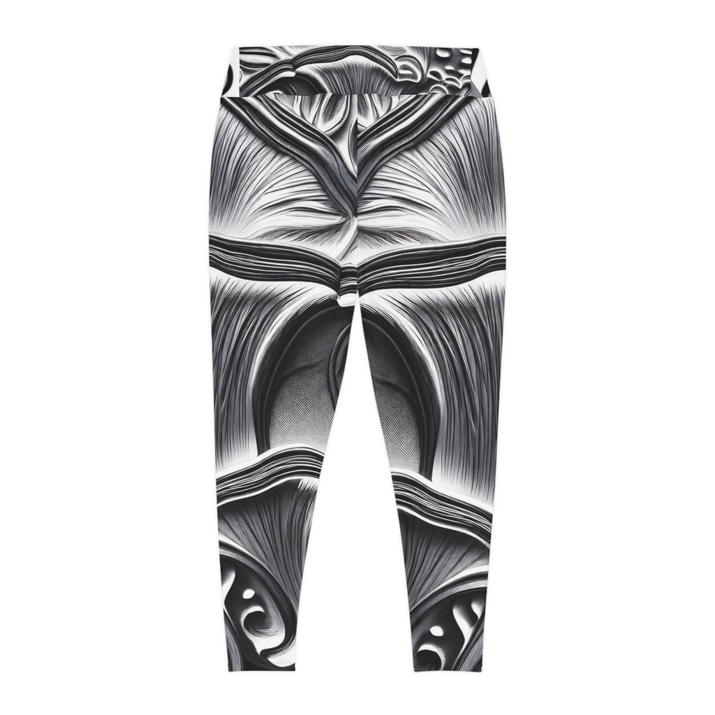 Plus Size Leggings — Monochrome Ornate Baroque Print AOP