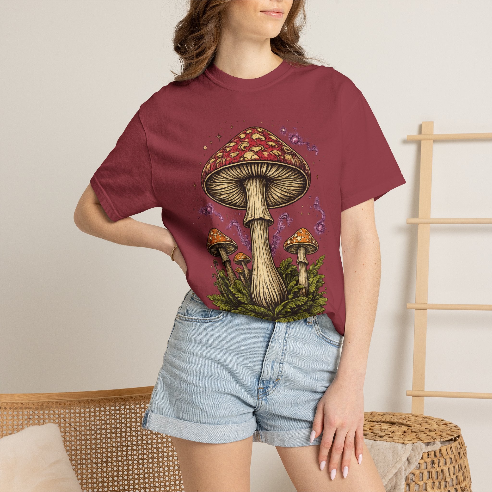 City: Portland Mushroom Graphic T-Shirt — Vintage Forest Amanita Design