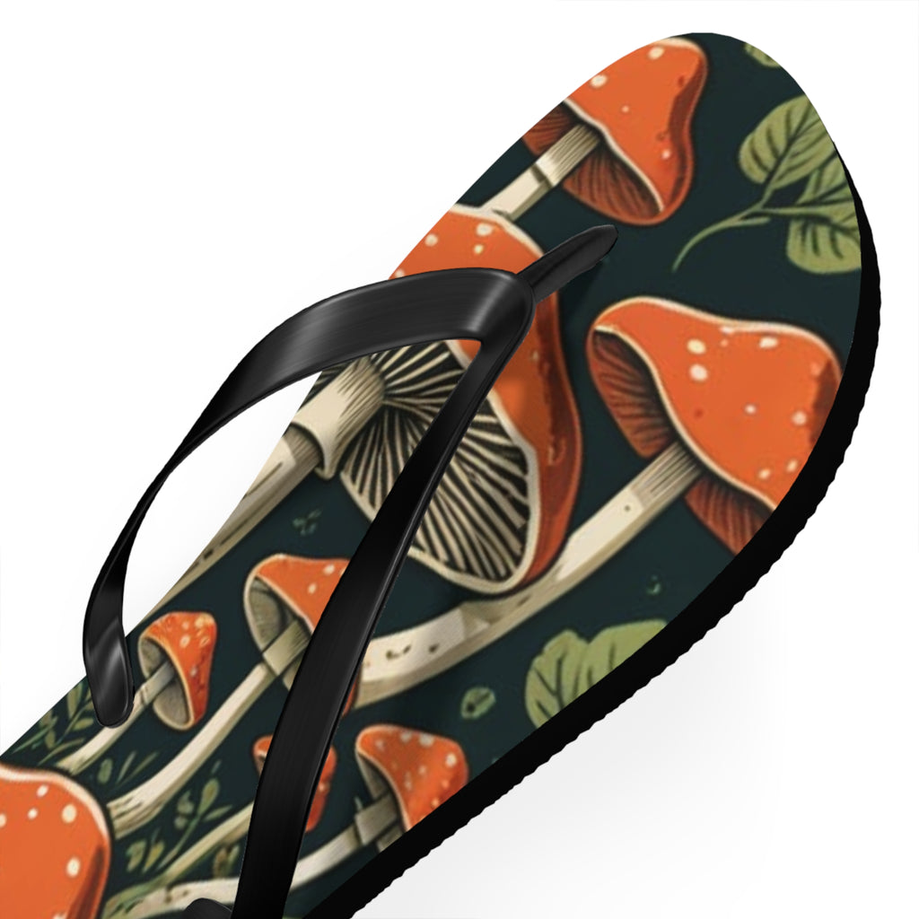 Mushroom Print Flip Flops — Vintage Toadstool Beach Sandals