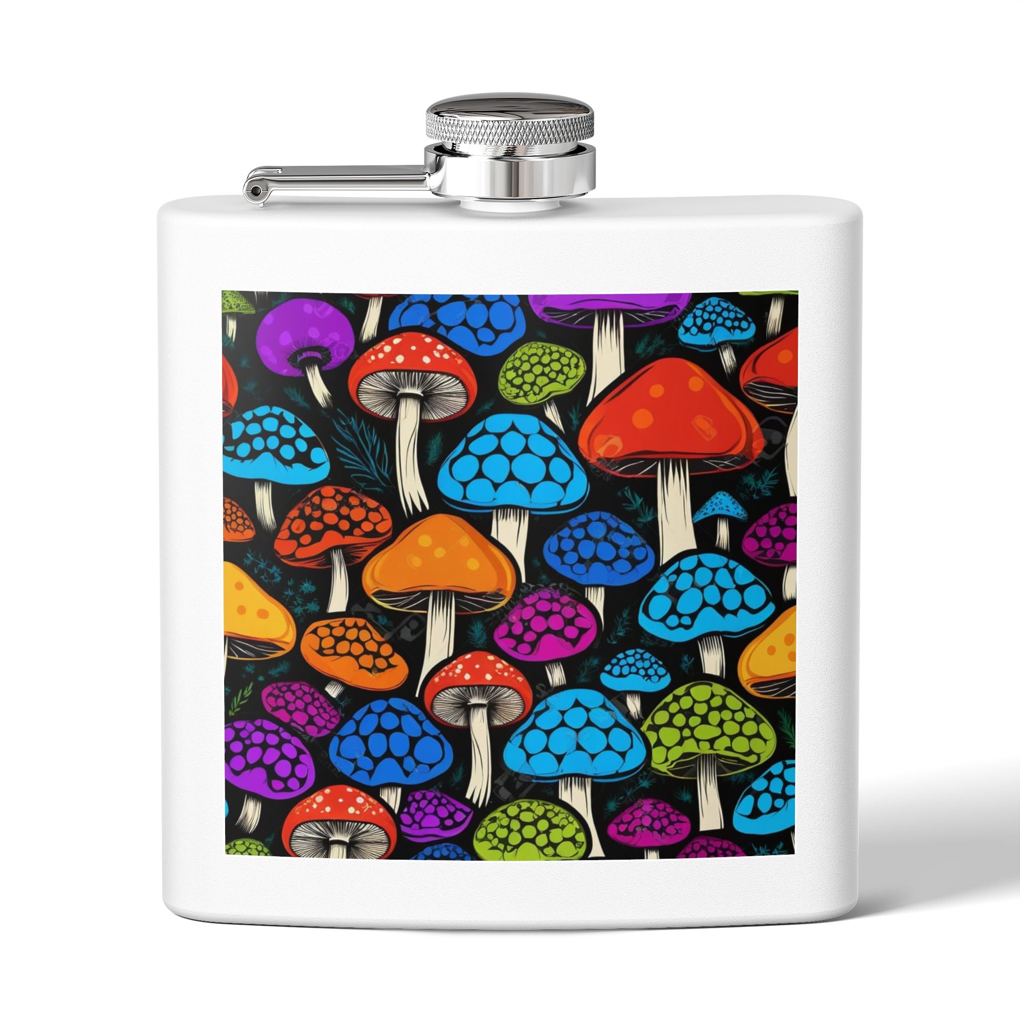 6oz Stainless Steel Flask — Colorful Psychedelic Mushroom Pattern