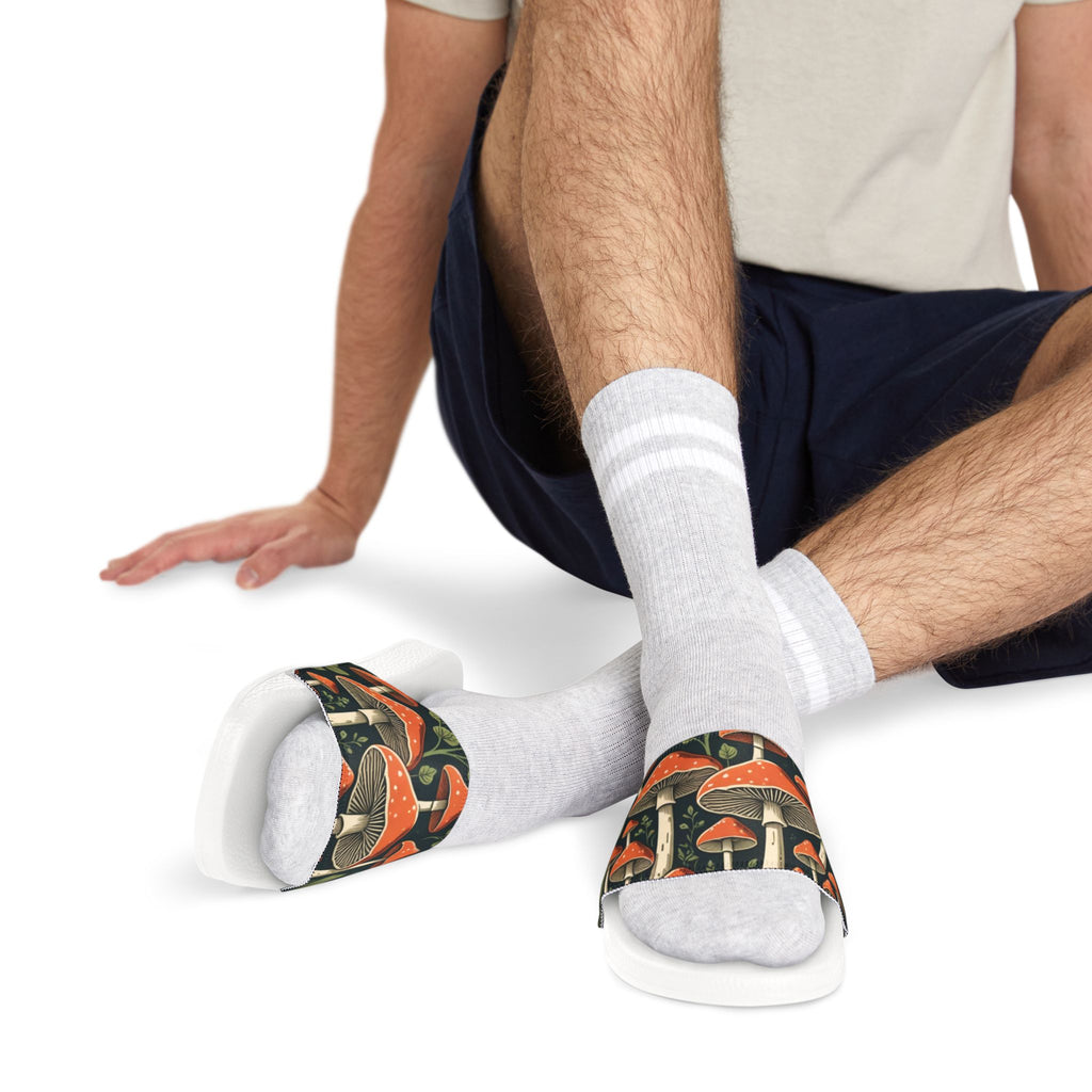 Mushroom Print Slide Sandals — Men's Removable-Strap Casual Slides