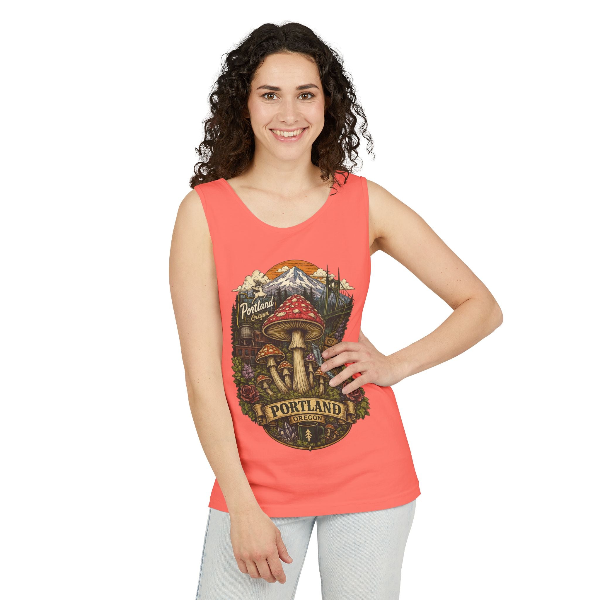 City: Portland Mushroom Tank Top — Vintage Forest Travel Graphic