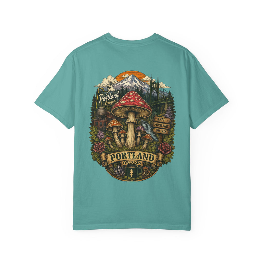 City: Portland Mushroom Graphic T-Shirt — Vintage Forest Amanita Design