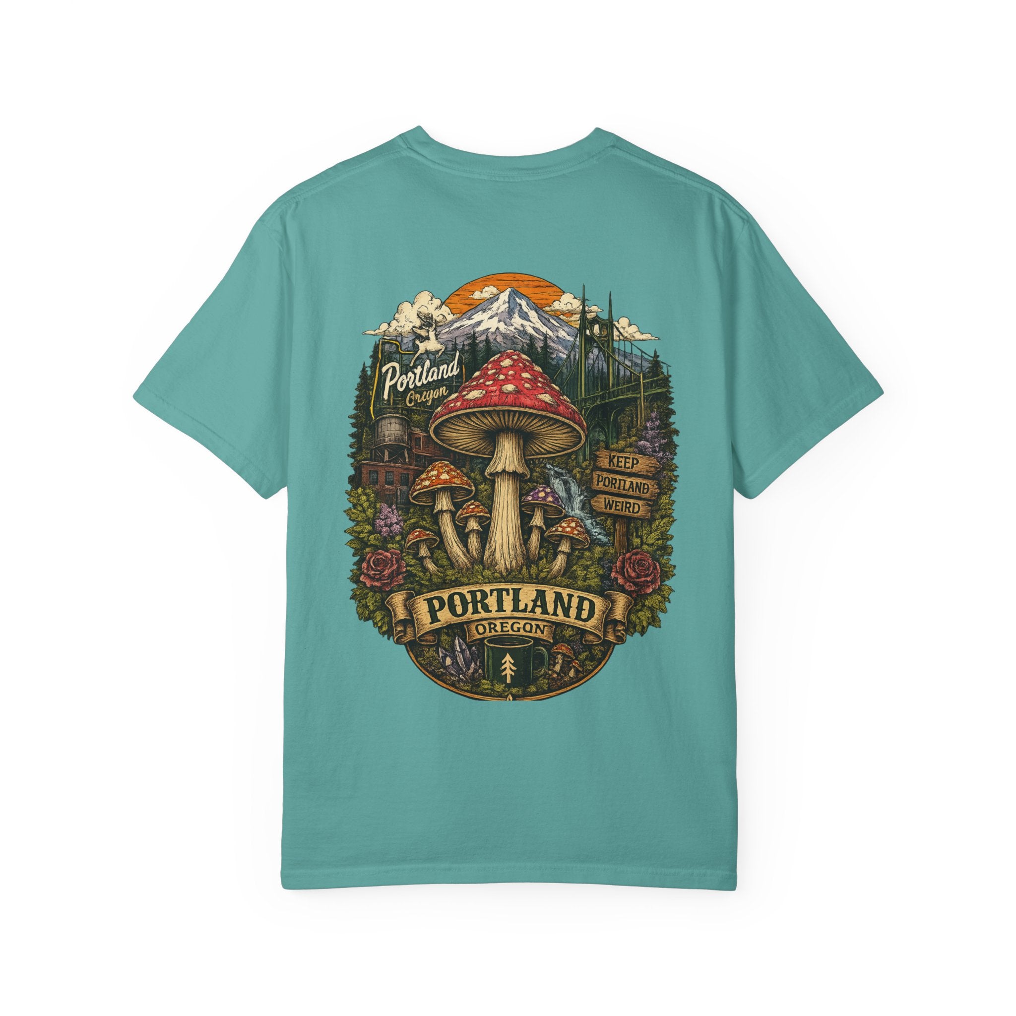 City: Portland Mushroom Graphic T-Shirt — Vintage Forest Amanita Design