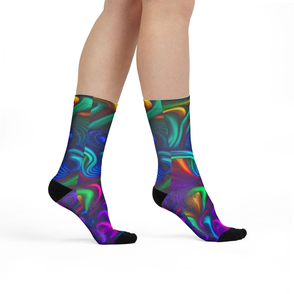 Crew Socks: Psychedelic Swirl Crew Socks - Vibrant Abstract Sublimation Socks