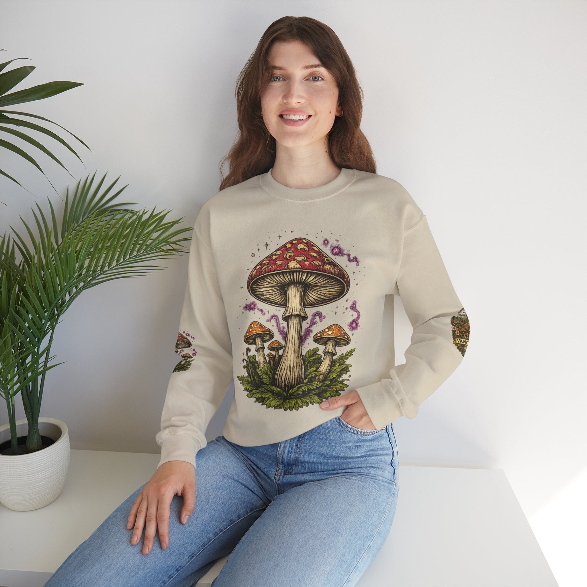 City:  Vancouver Crewneck Sweatshirt — Scenic Pacific Northwest Fungi Design