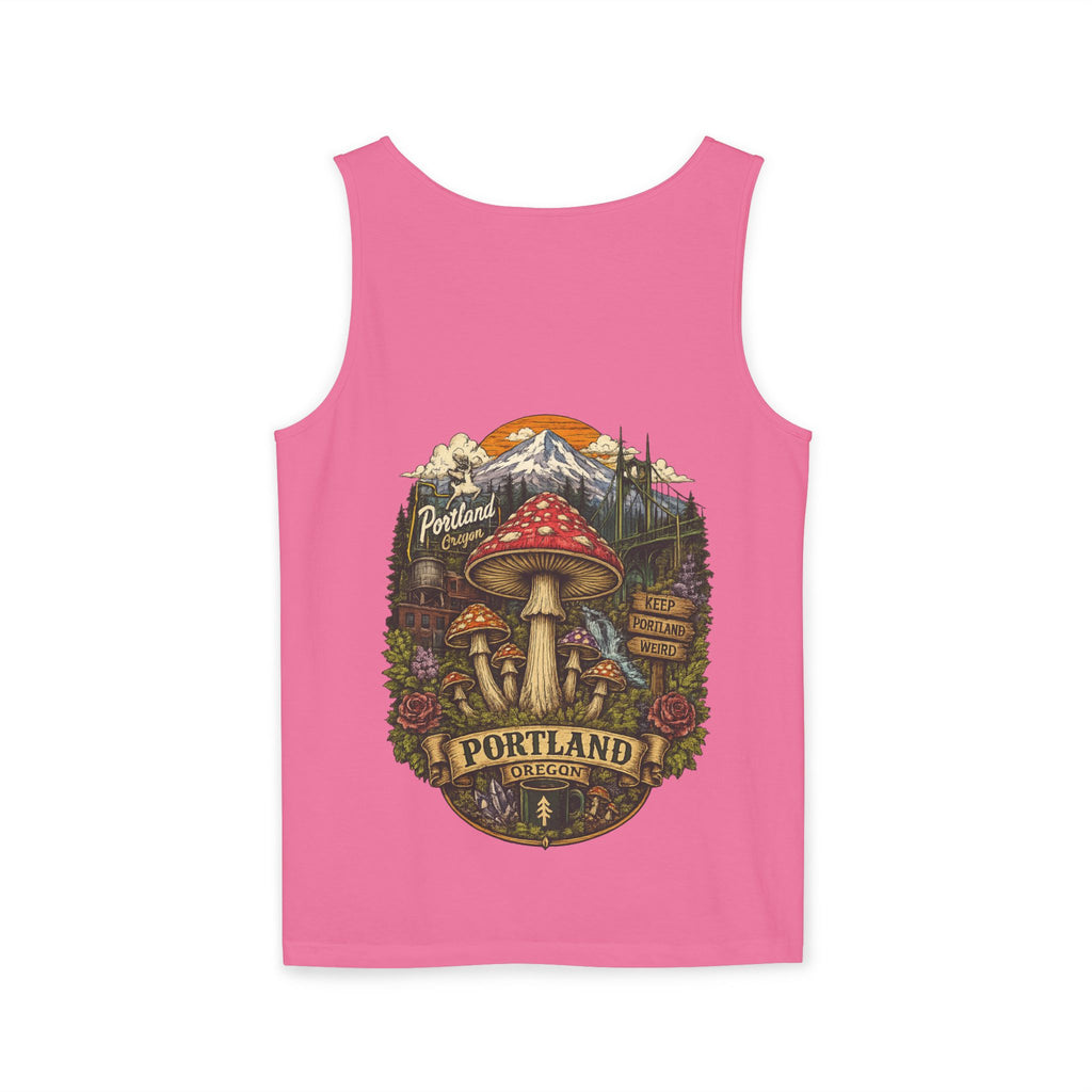 City: Portland Mushroom Graphic Tank Top — Colorful Psychedelic Fungi Design