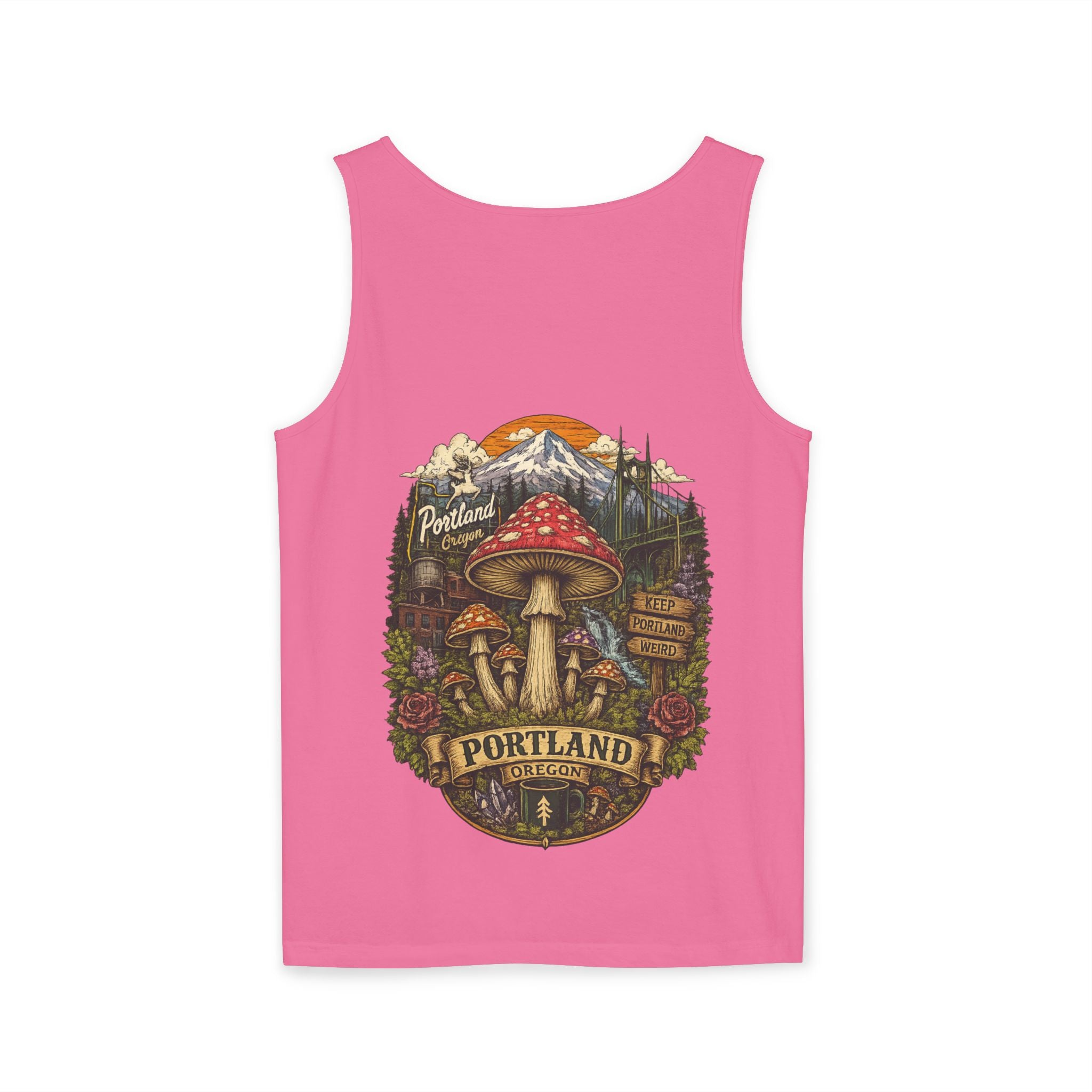 City: Portland Mushroom Graphic Tank Top — Colorful Psychedelic Fungi Design