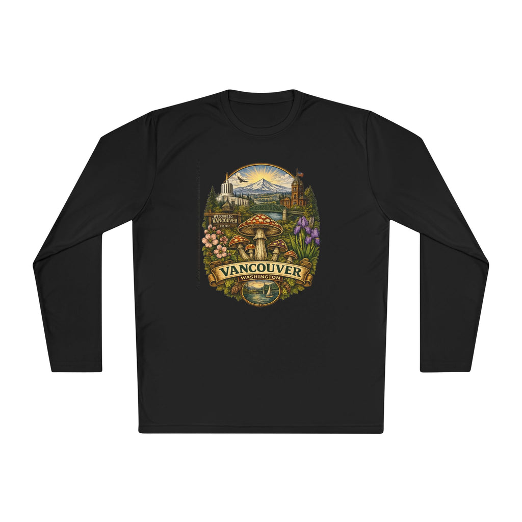 Vancouver Nature Long Sleeve Tee — Scenic Mountains & Mushroom Art