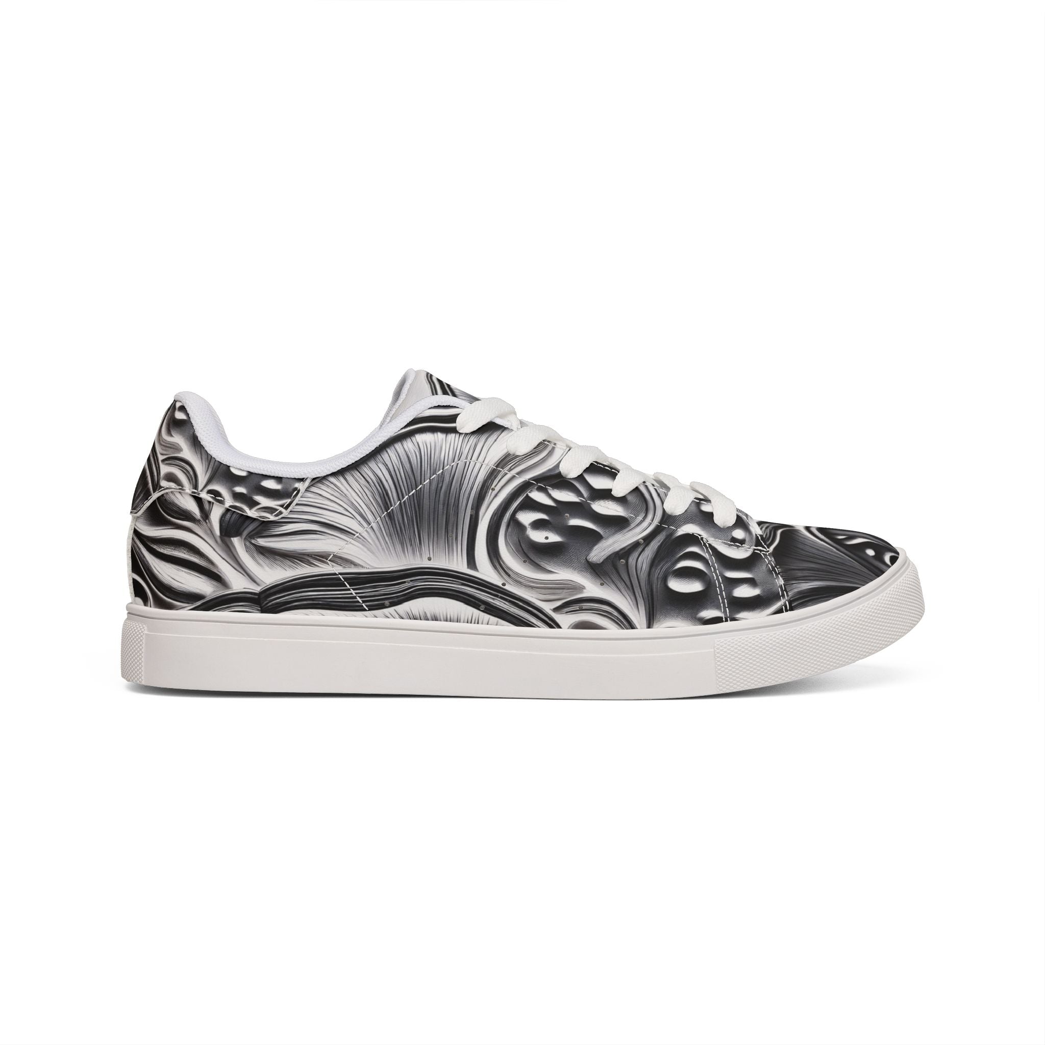 Men's Low-Top Leather Sneakers — Monochrome Abstract Swirl Design