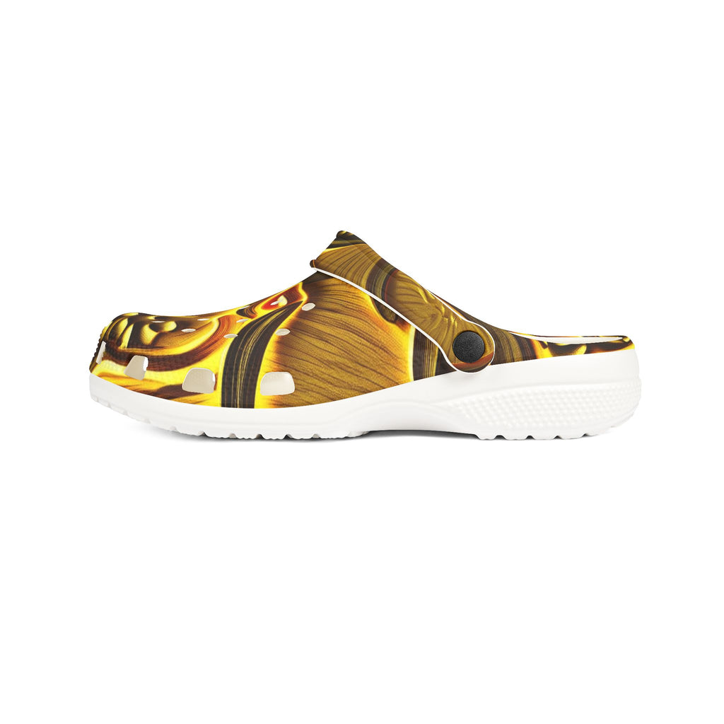 Golden Swirl EVA Foam Clogs — Abstract Metallic Pattern Slip-Ons