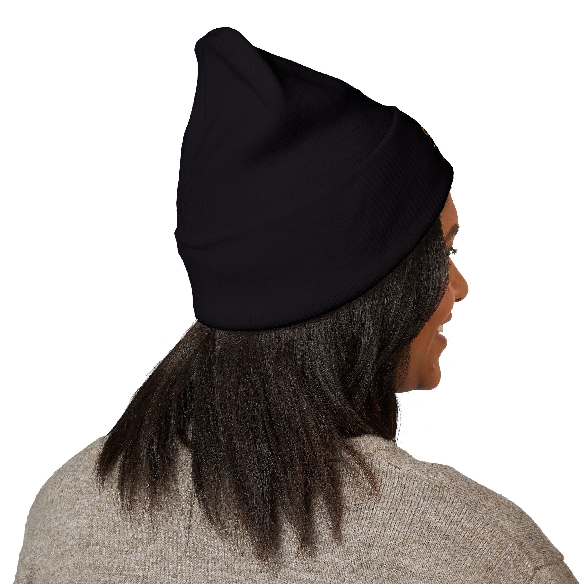 Beanie: Embroidered Colorful Mushroom Beanie — Cute Cuffed Knit Hat