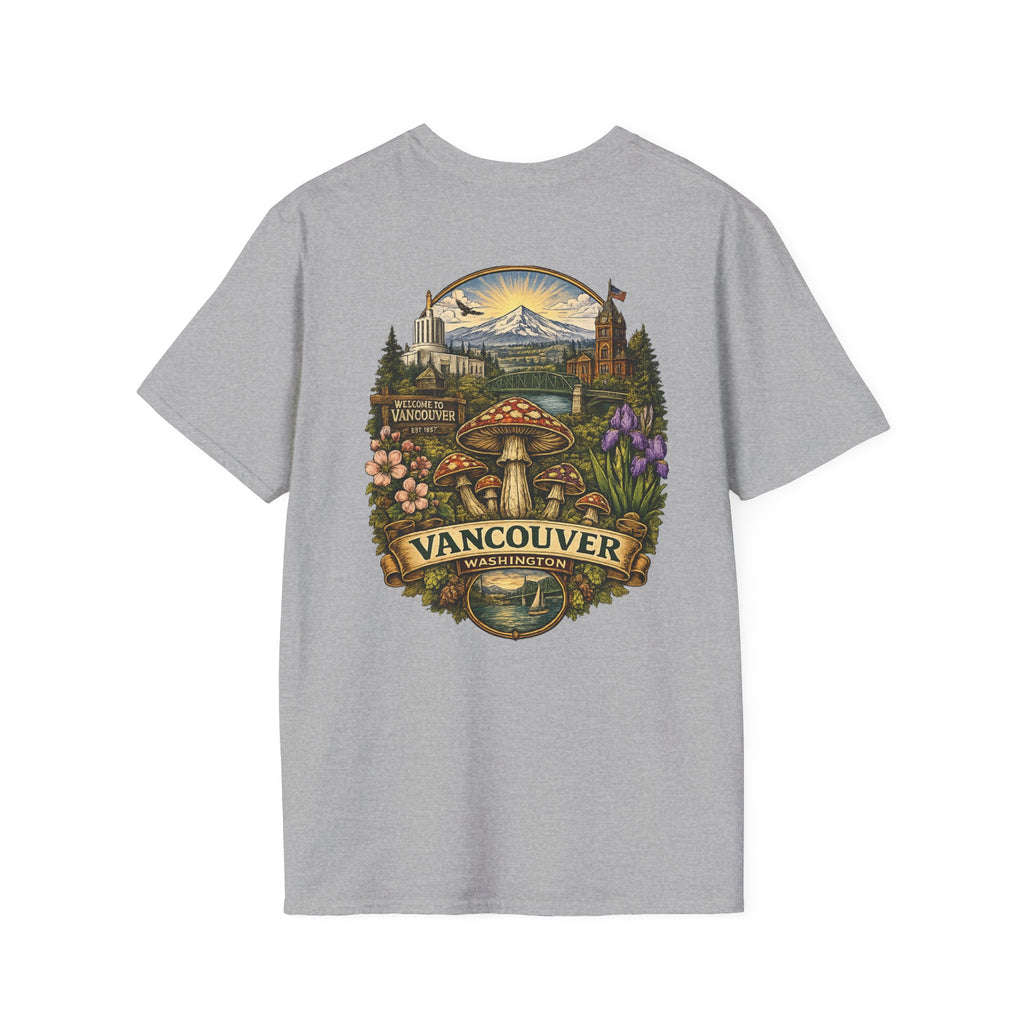 City: Vancouver Mushroom Illustration T-Shirt – Vintage Red Toadstool Graphic