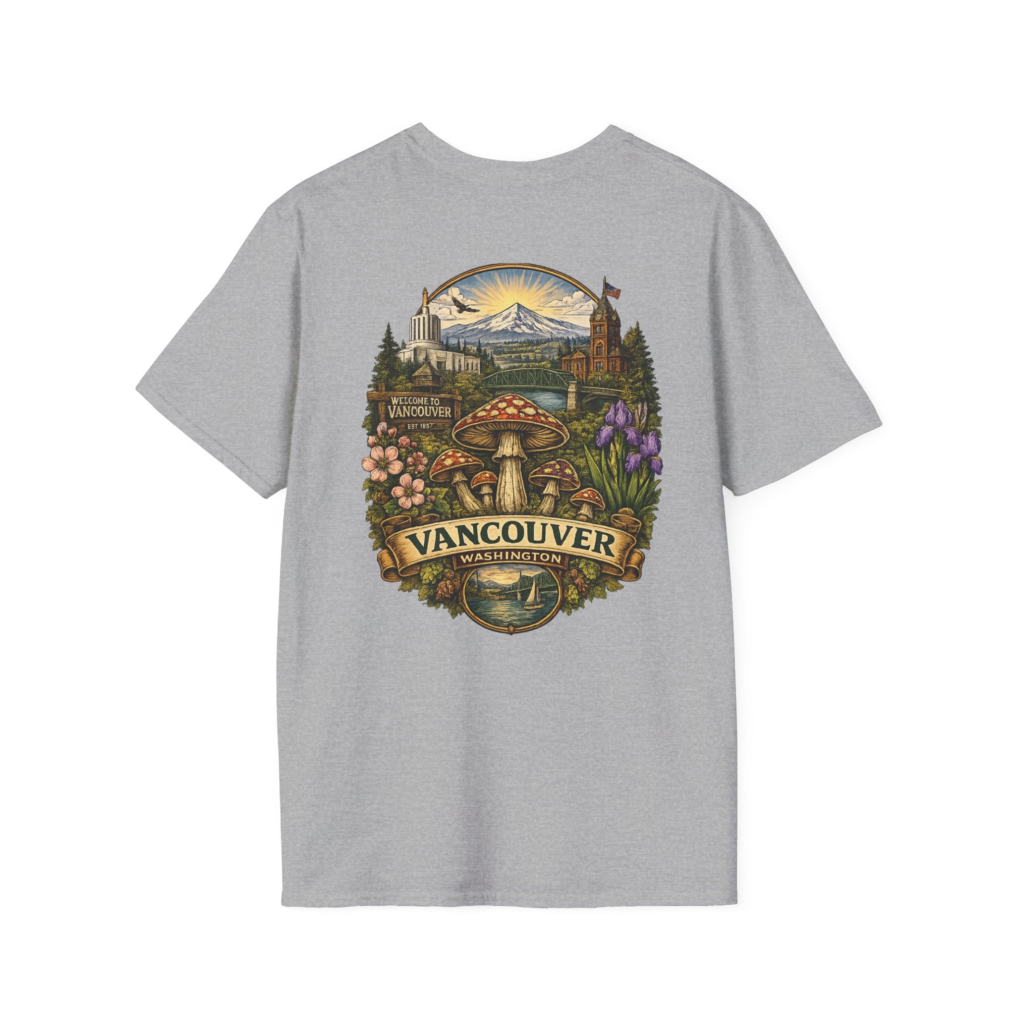 City: Vancouver Mushroom Illustration T-Shirt – Vintage Red Toadstool Graphic