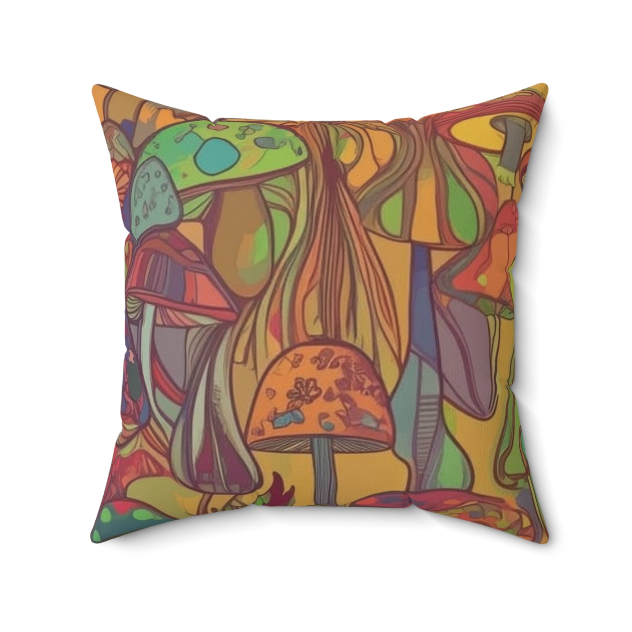 Pillow: Vibrant Mushroom Art Pillow - Boho Home Decor, Cozy Throw Cushion, Gift for Nature Lovers, Colorful Cushions for Living Room