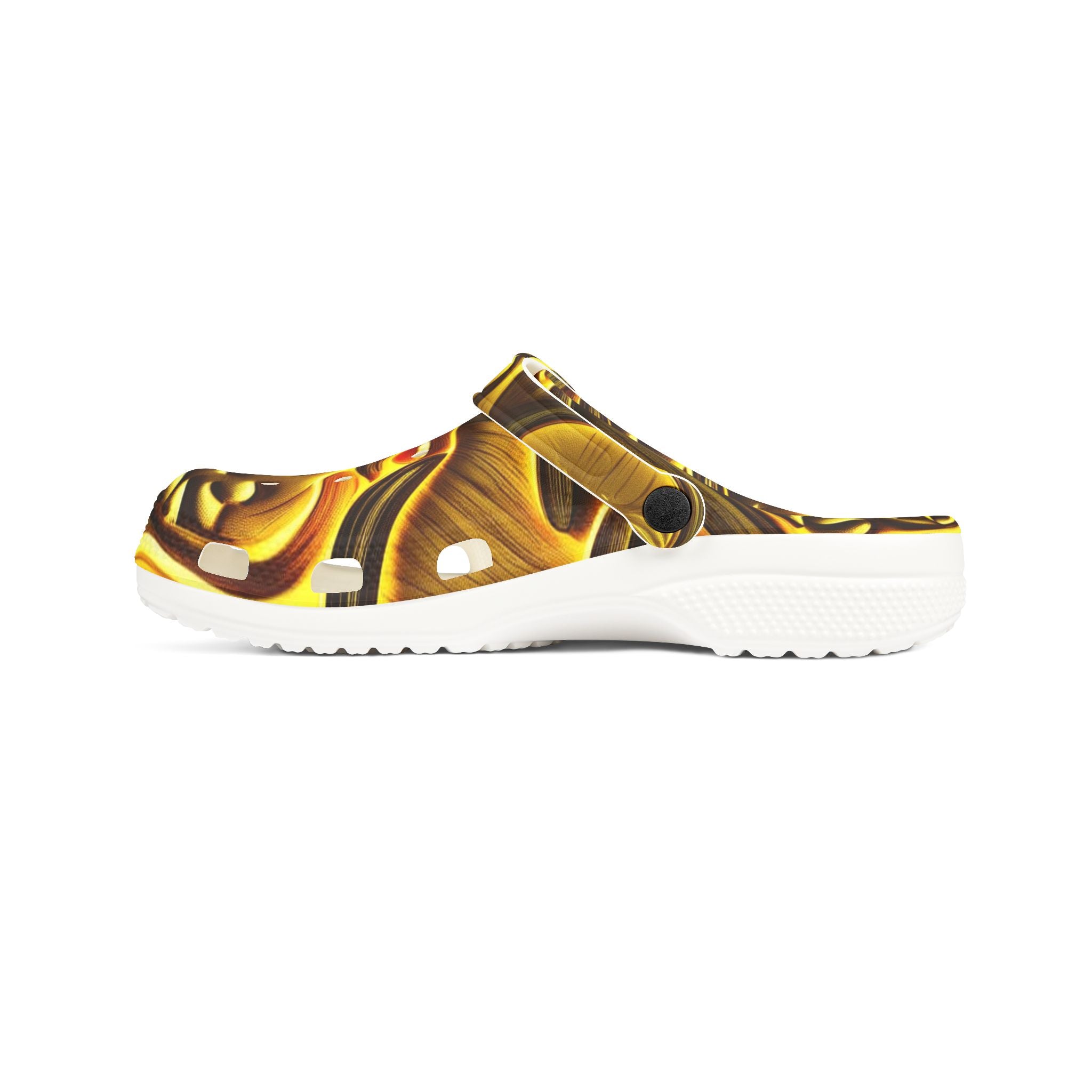 Golden Swirl EVA Foam Clogs — Abstract Metallic Pattern Slip-Ons