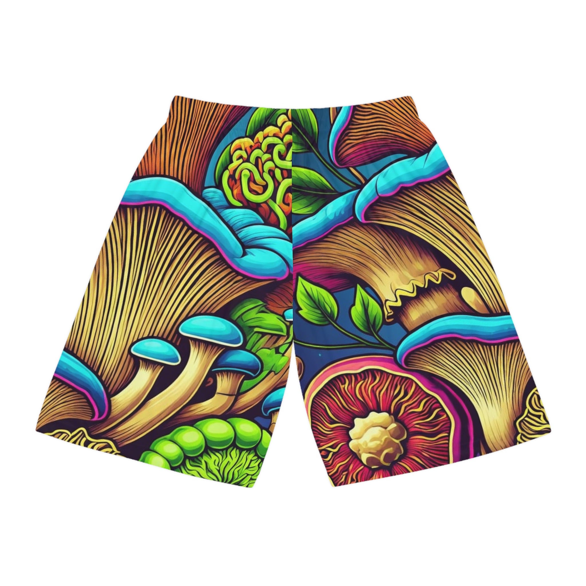 Psychedelic Mushroom Basketball Shorts — Vibrant All-Over-Print Athletic Shorts