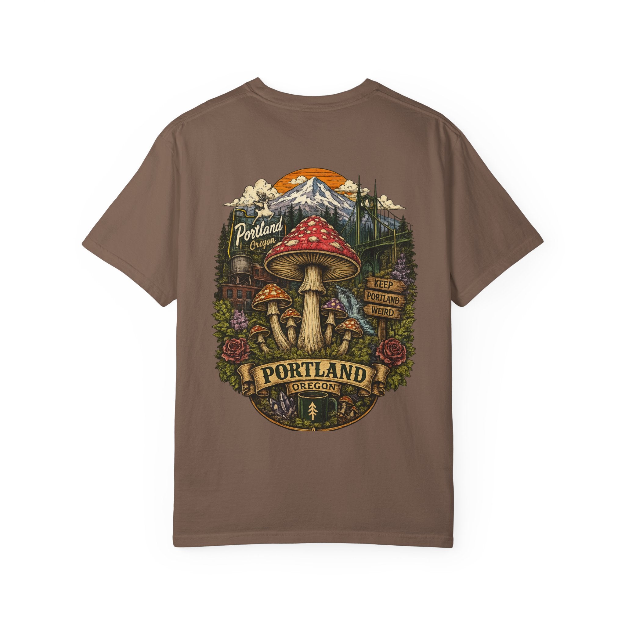 City: Portland Mushroom Graphic T-Shirt — Vintage Forest Amanita Design