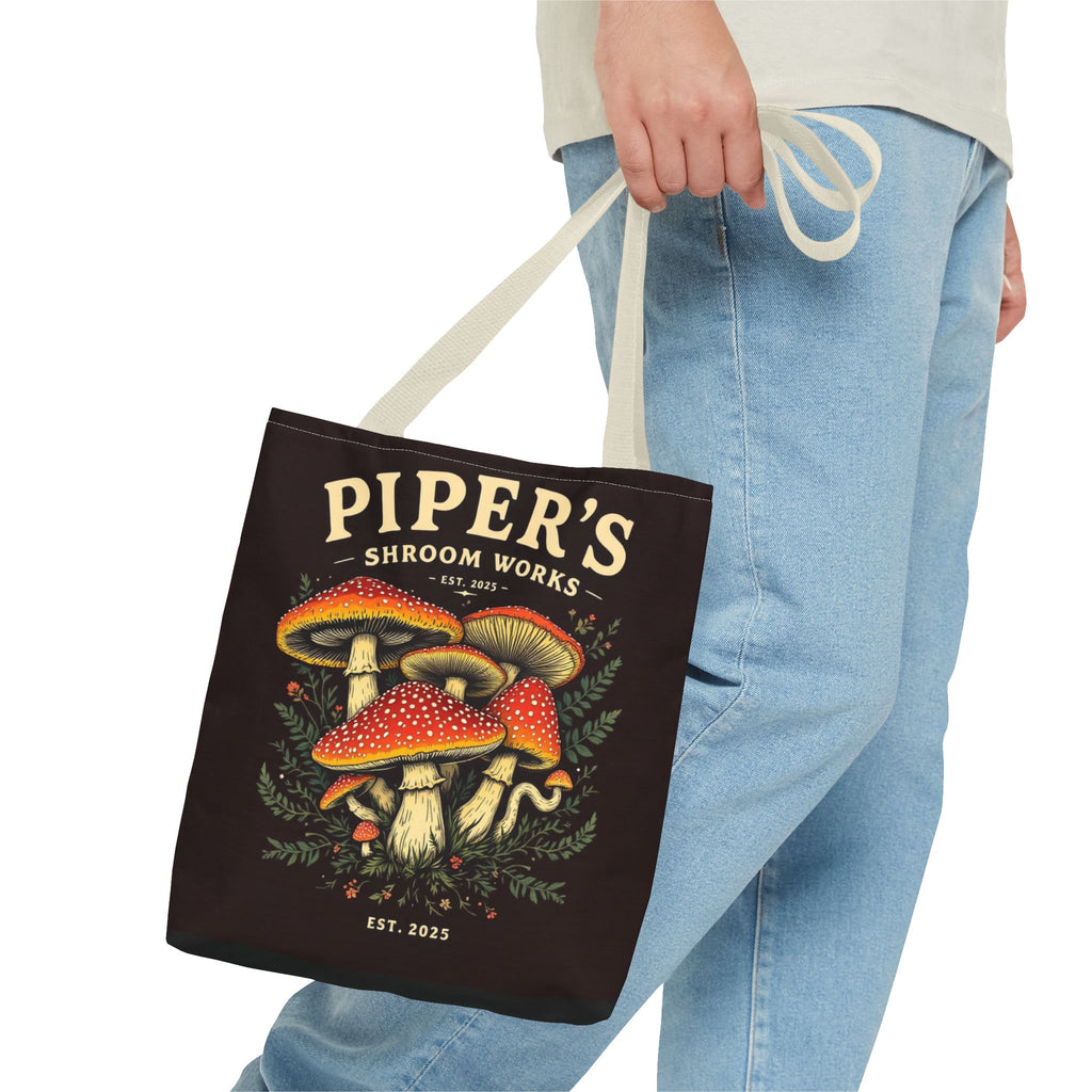 Mushroom Tote Bag — "Piper's Shroom Works" Vintage Fungi Market Shopper