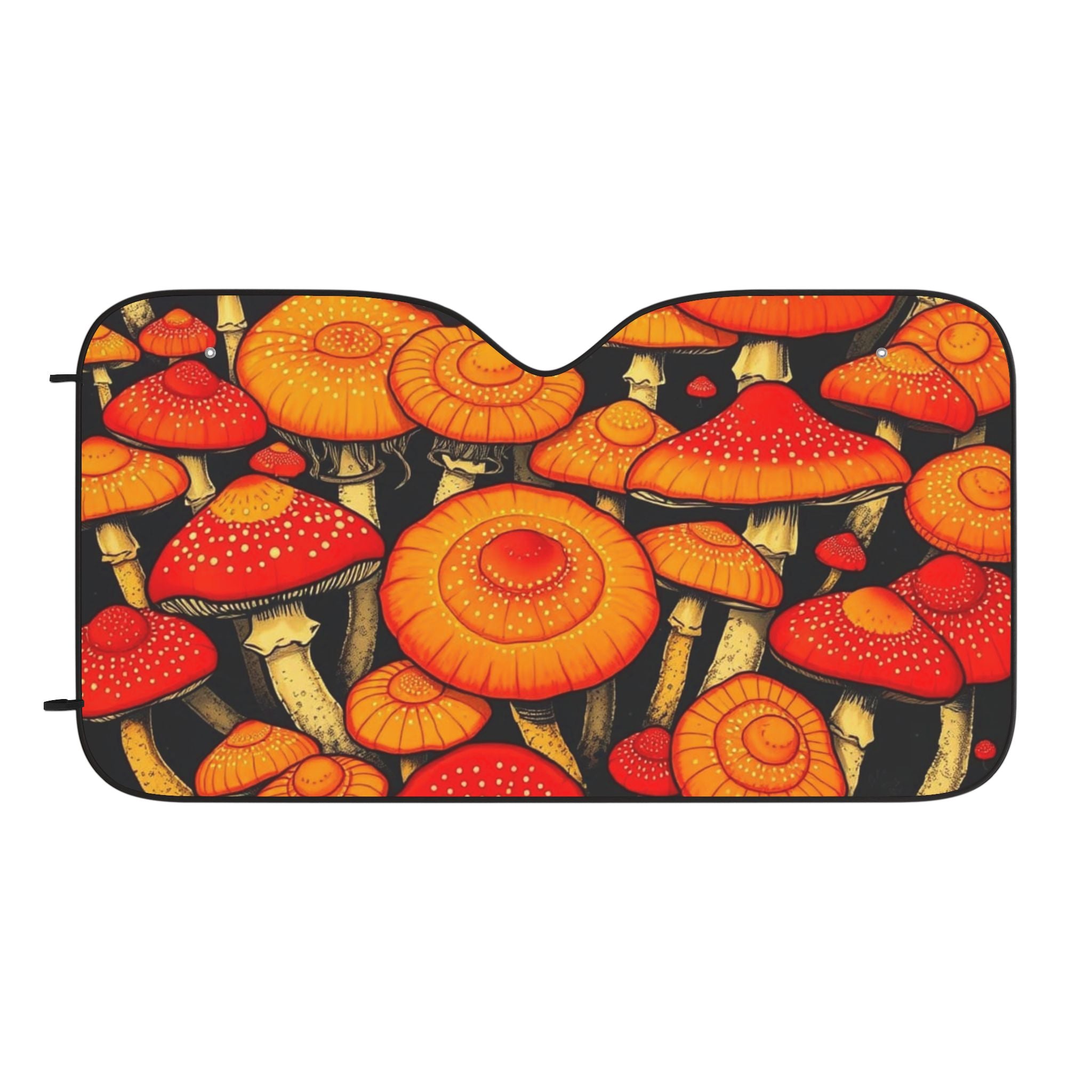 Mushroom Pattern Car Sun Shade – Retro Orange Toadstool Windshield Protector