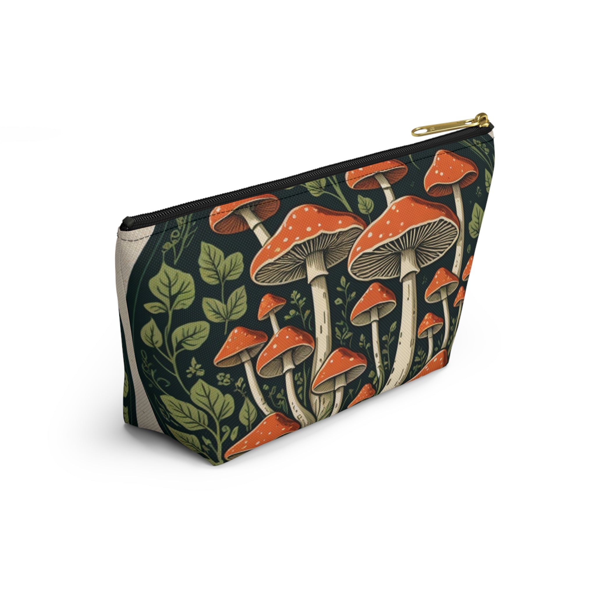Mushroom Forest Accessory Pouch — Botanical Zip Makeup Bag