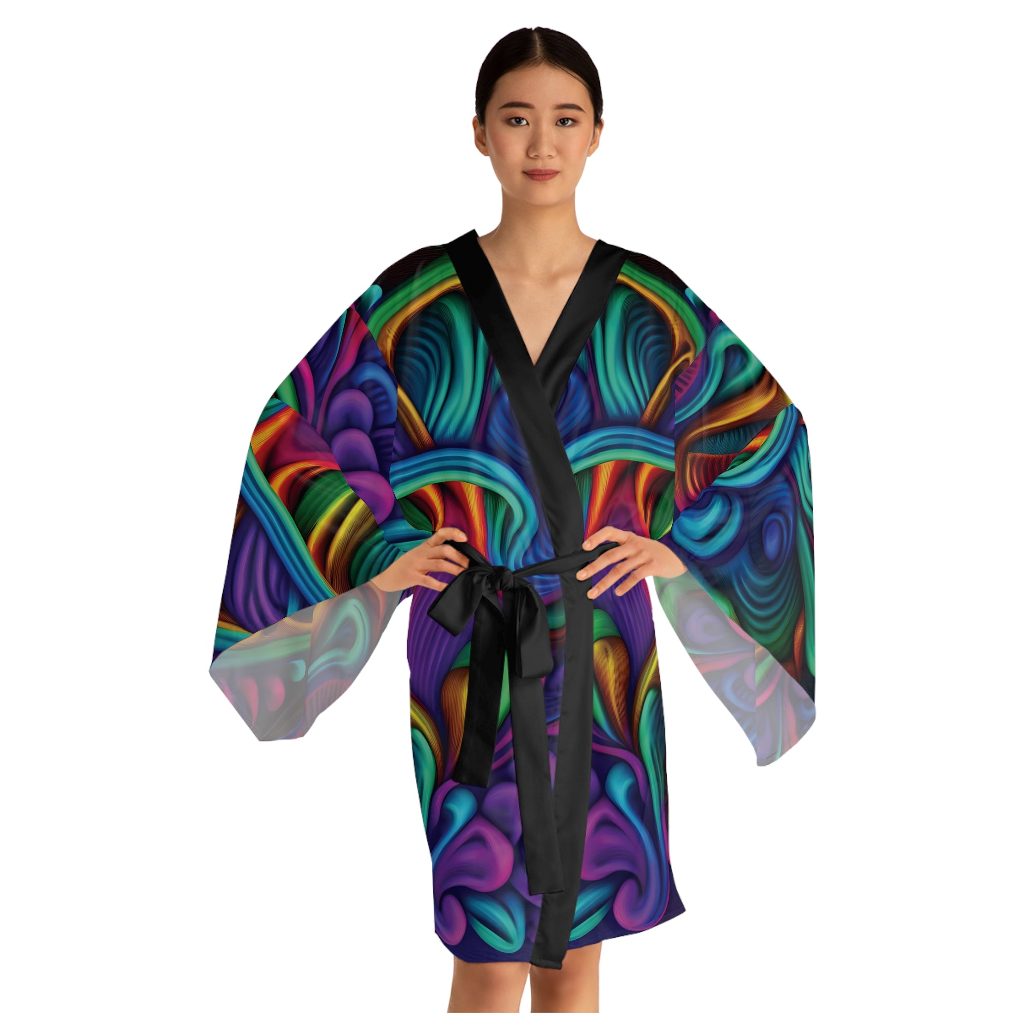 Kimono Robe: Psychedelic Swirl Kimono Robe — Vibrant All-Over Print
