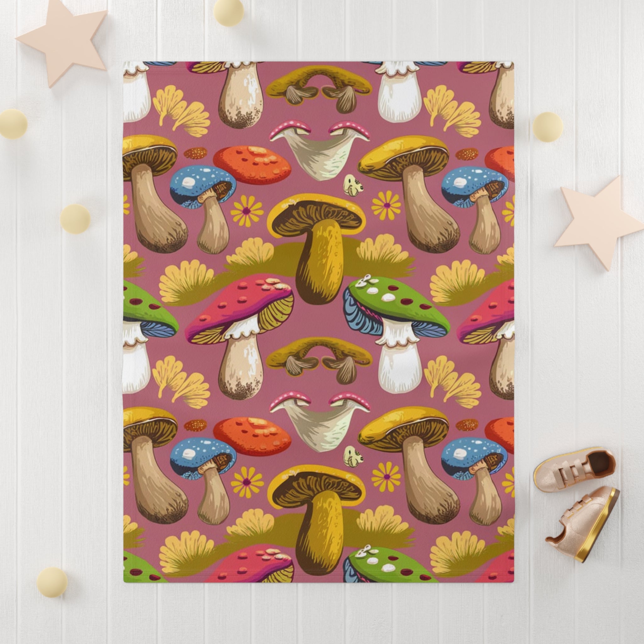 Mushroom Meadow Baby Blanket — Soft Fleece Nursery Throw