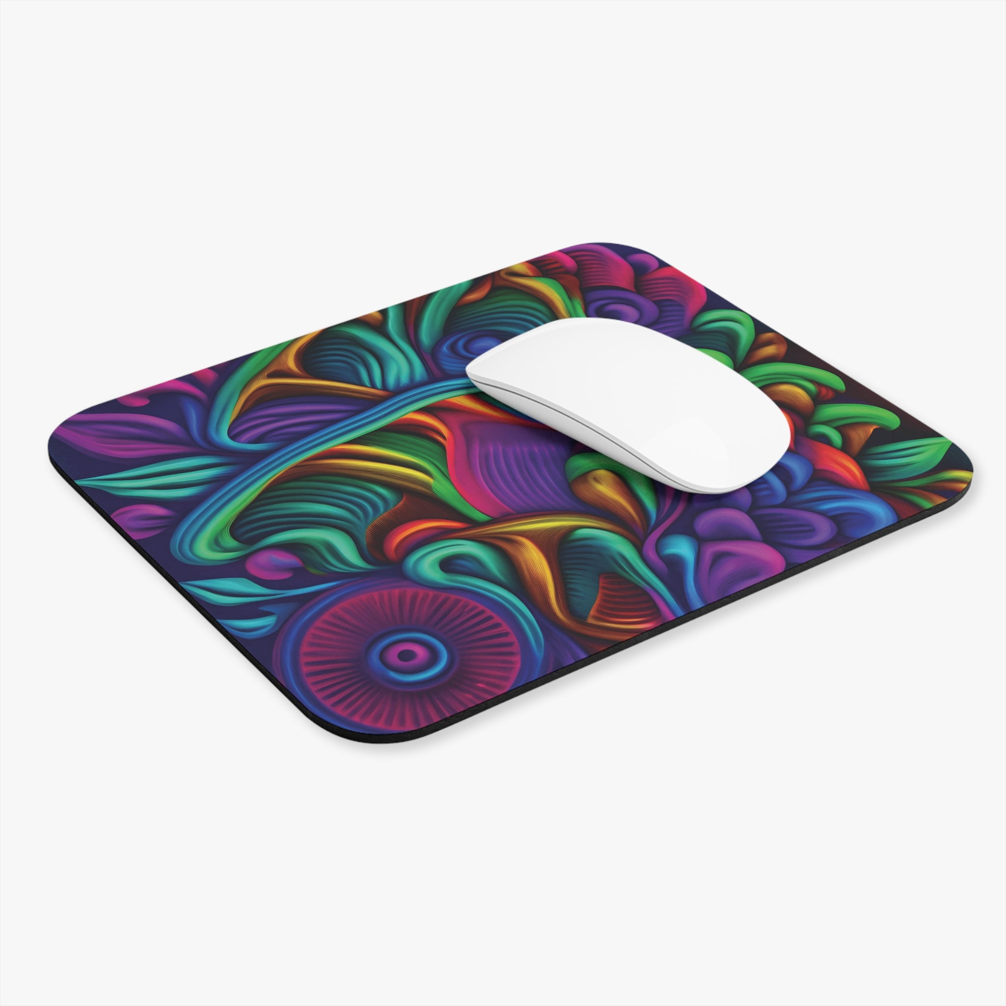 Mouse Pad: Psychedelic Floral Mouse Pad — Neon Swirl Desk Mat