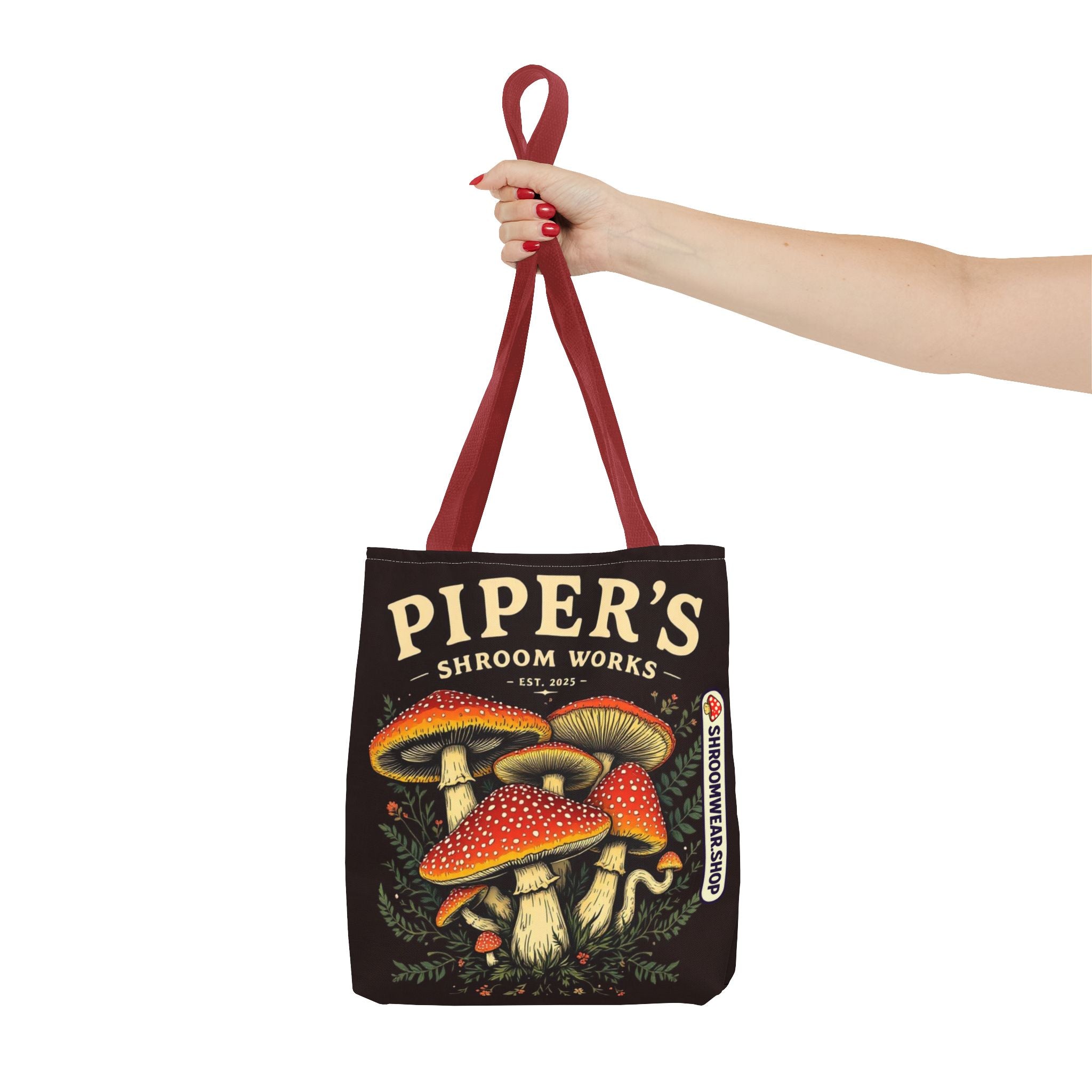 Bag: Mushroom Tote Bag — “Piper’s Shroom Works” Vintage Fungi Market Tote