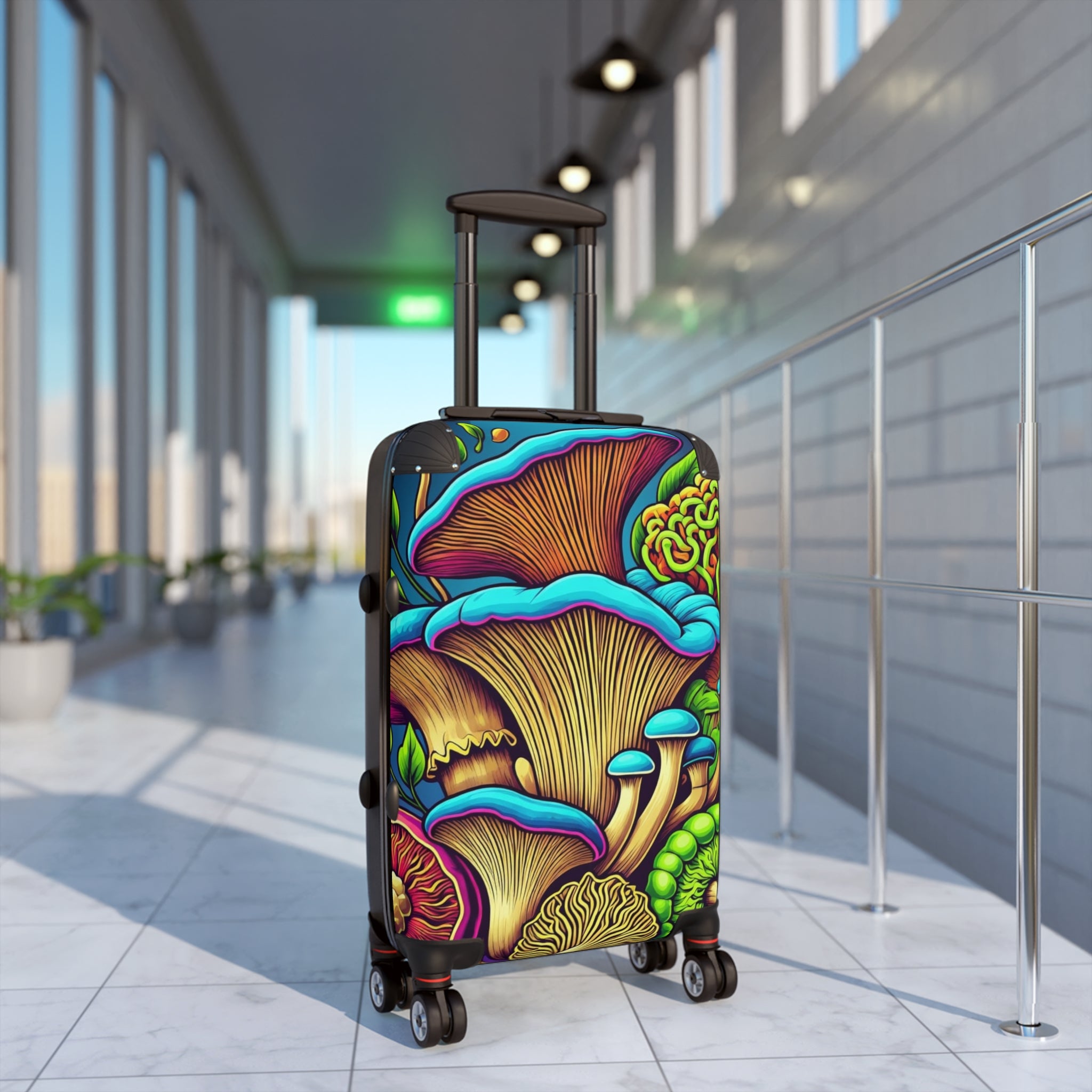 Suitcase: Psychedelic Mushroom Print Suitcase – Vibrant Travel Carry-On for Nature Lovers