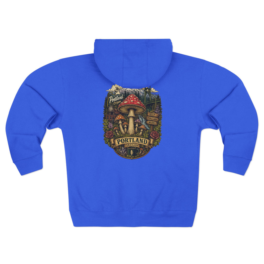 City: Portland Mushroom Zip Hoodie — Vintage Psychedelic Fungi Forest Jacket