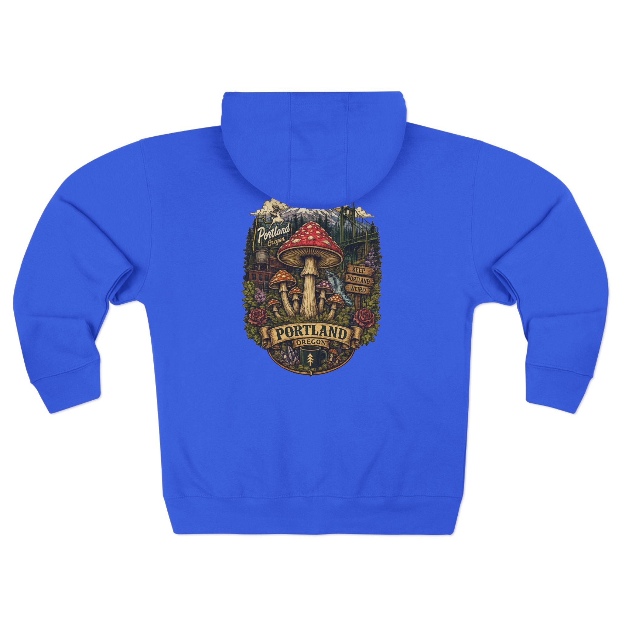 City: Portland Mushroom Zip Hoodie — Vintage Psychedelic Fungi Forest Jacket