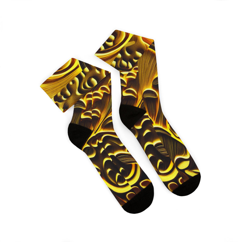 Socks: Gold Baroque Sublimation Socks — Ornate Vintage Pattern Crew Socks