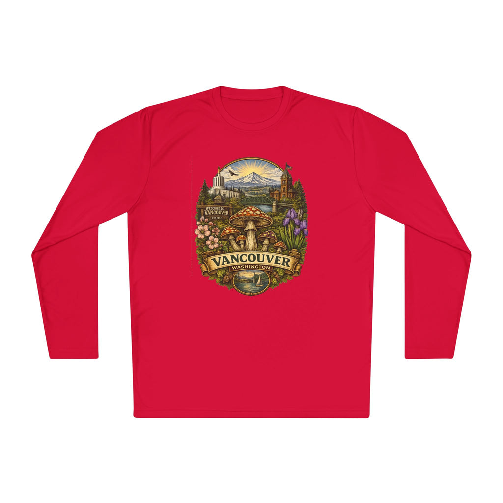 Vancouver Nature Long Sleeve Tee — Scenic Mountains & Mushroom Art