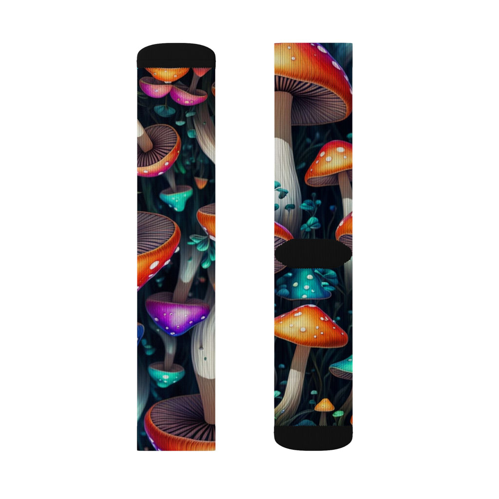 Socks: Psychedelic Mushroom Sublimation Socks — Colorful Fantasy Crew Socks