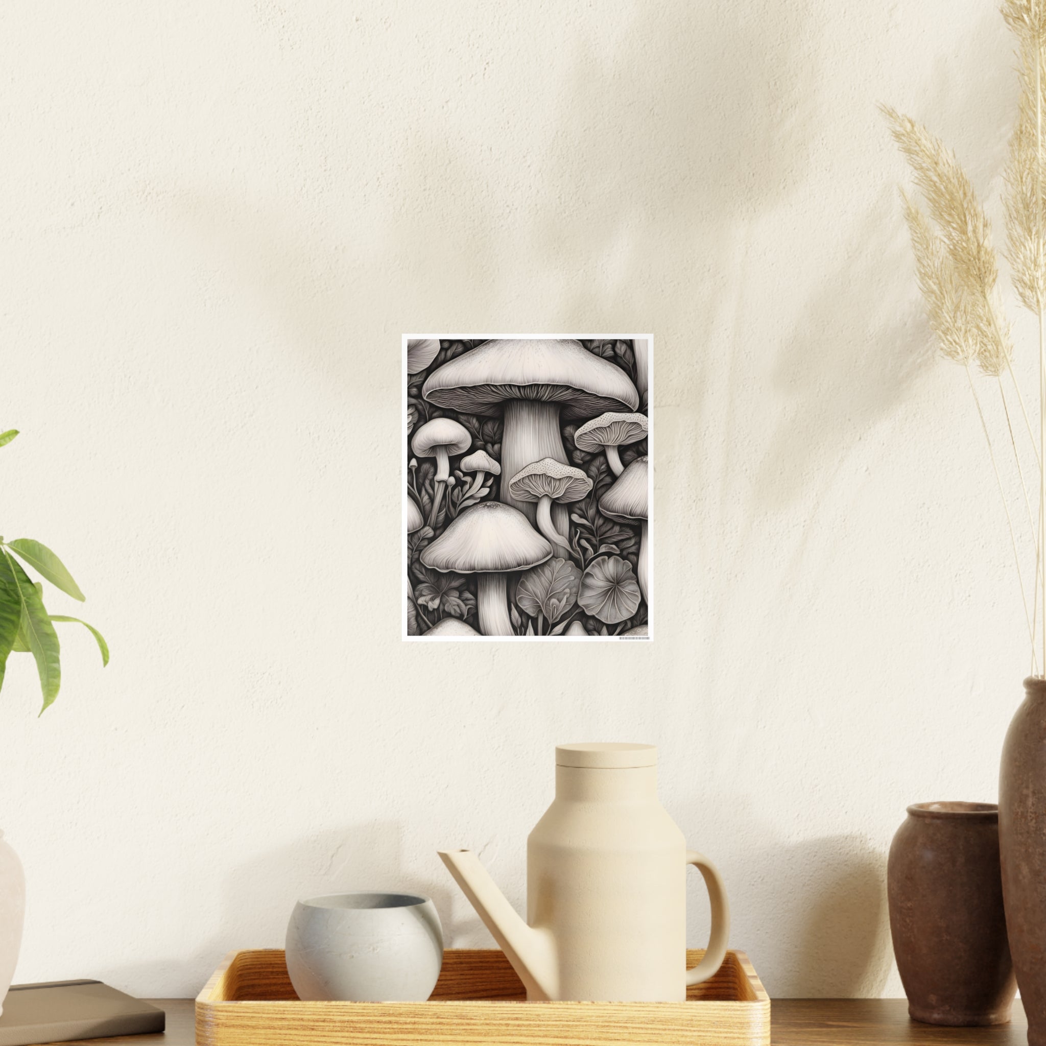 Poster: Mushroom Illustration Poster — Botanical Fungi Art Print