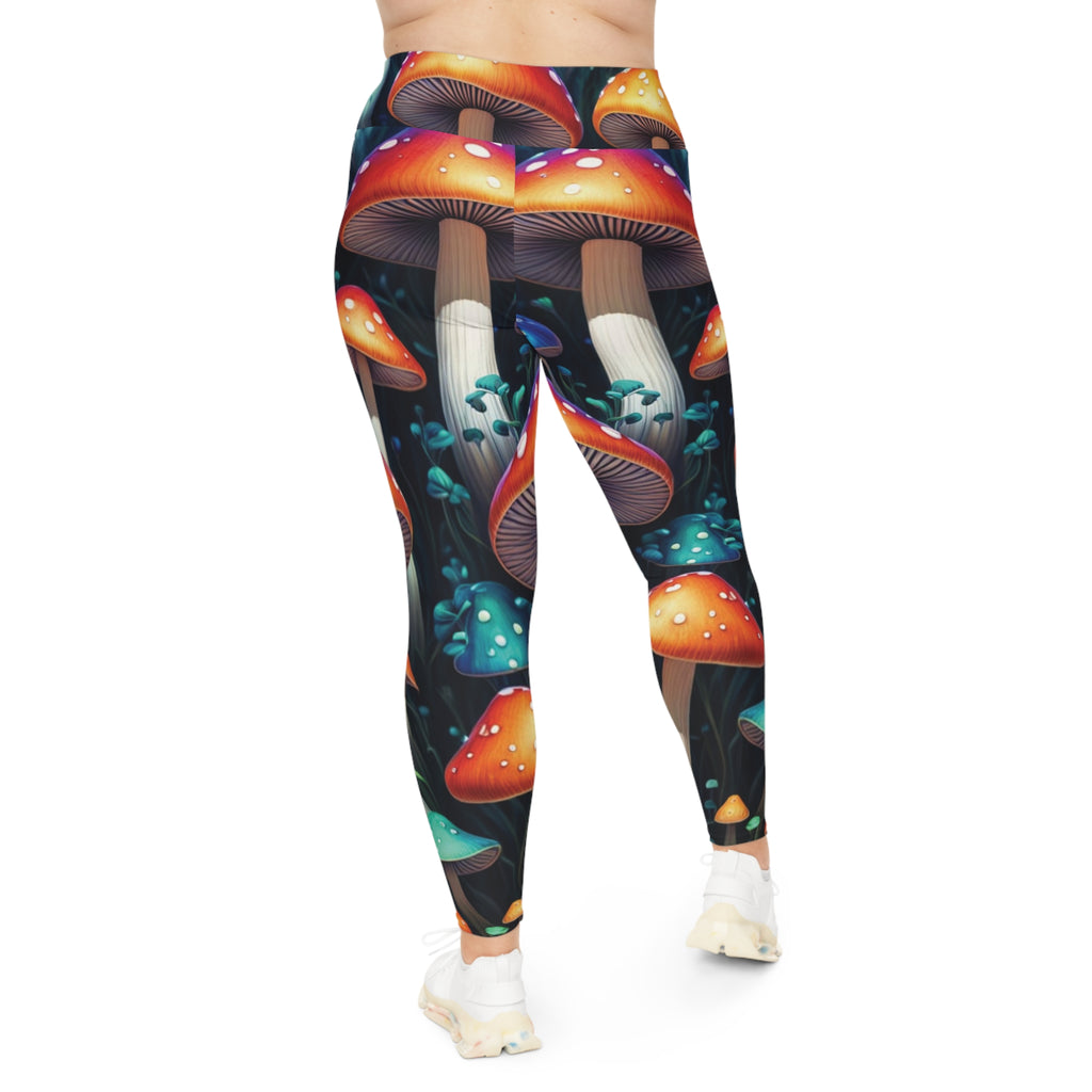 Plus Size Mushroom Leggings — Psychedelic Forest Print All-Over
