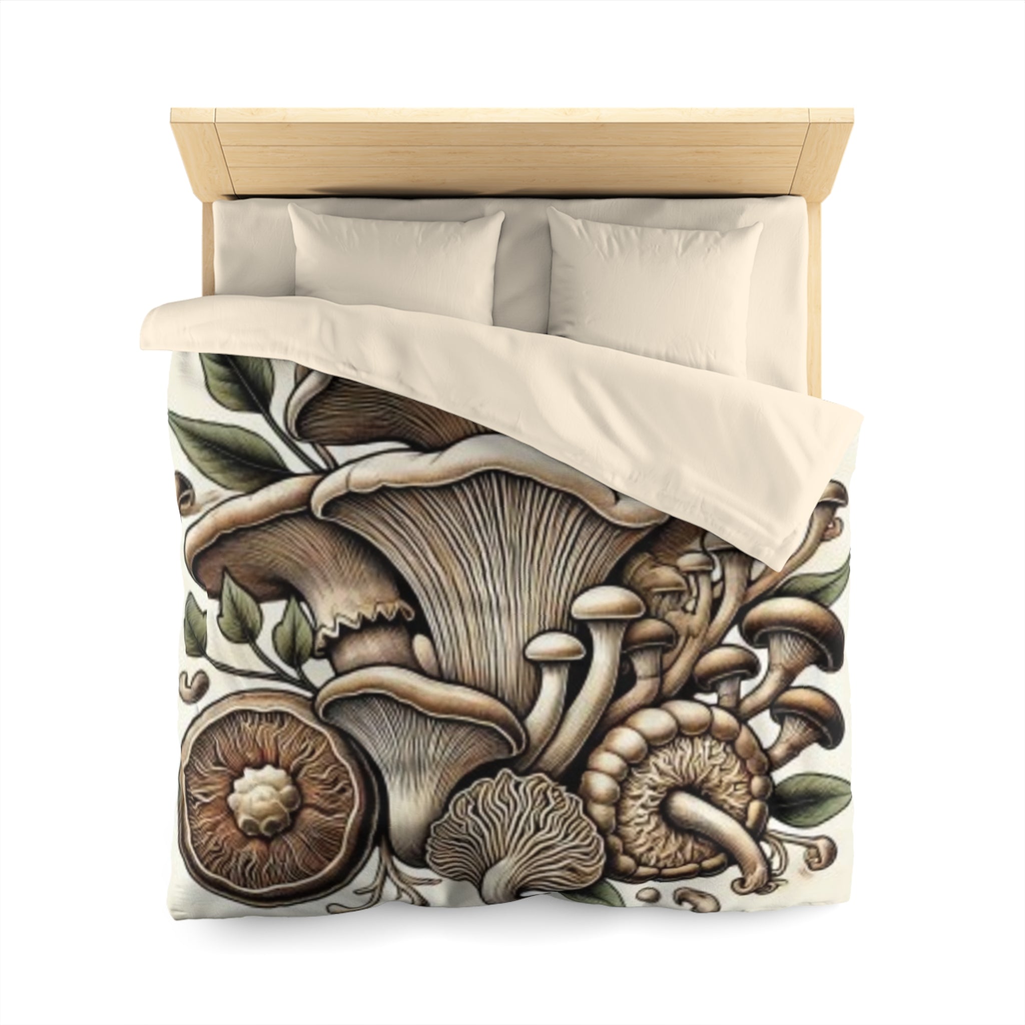 Mushroom Botanical Duvet Cover — Earthy Fungi Illustration Bedding