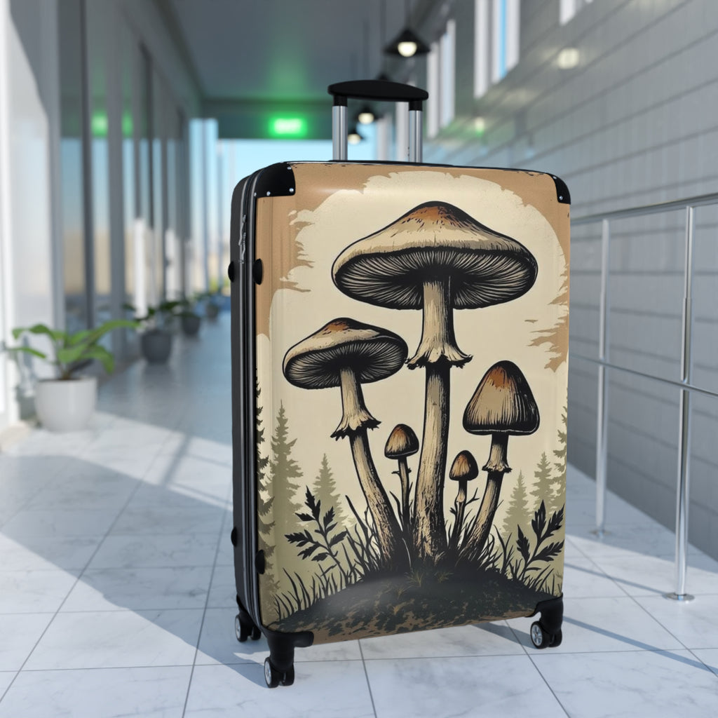 Mushroom Forest Suitcase Cover – Vintage Psychedelic Fungi Travel Luggage Skin