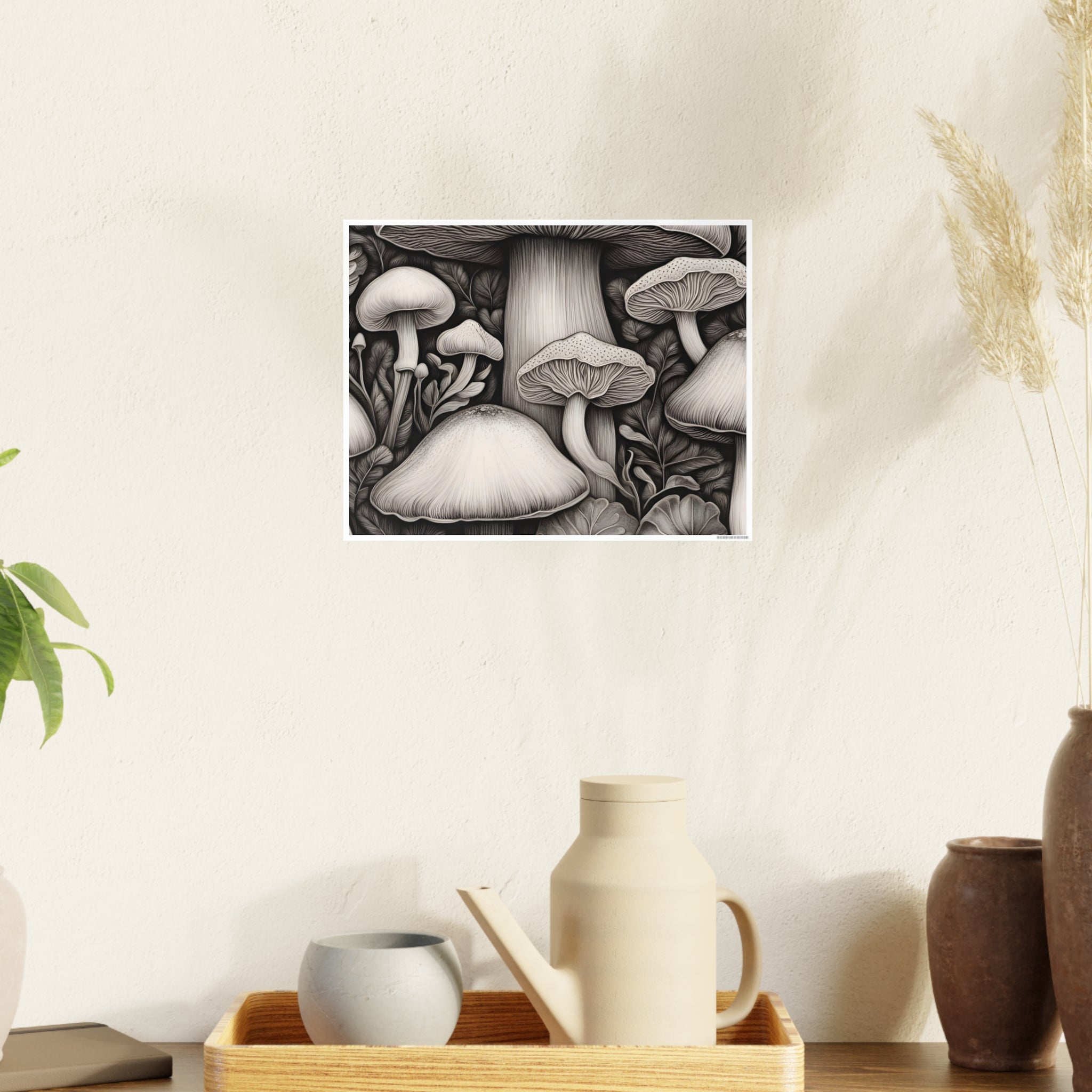 Poster: Mushroom Illustration Poster — Botanical Fungi Art Print