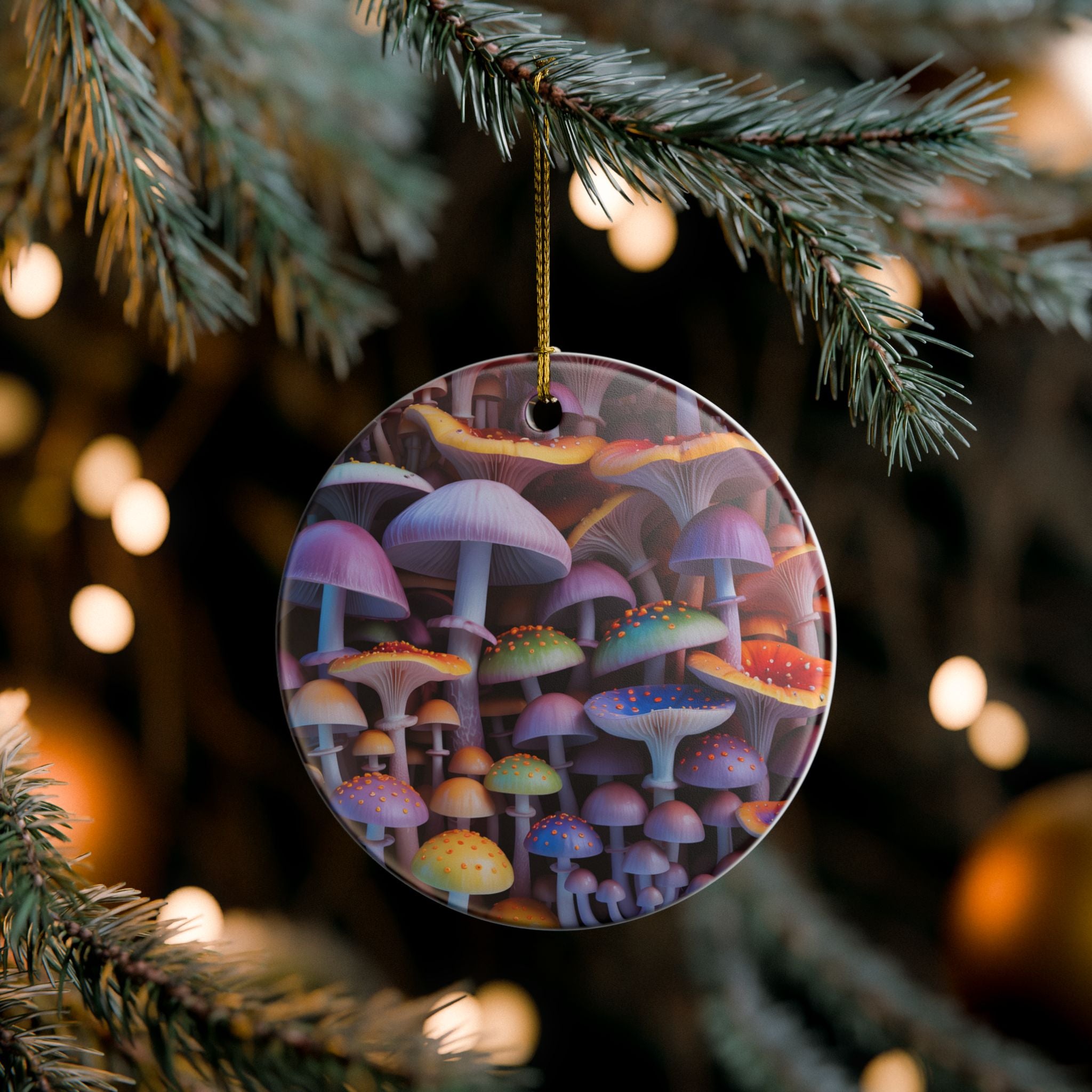 Ceramic Ornament: Heart Ceramic Ornament Colorful Psychedelic Mushroom Decoration