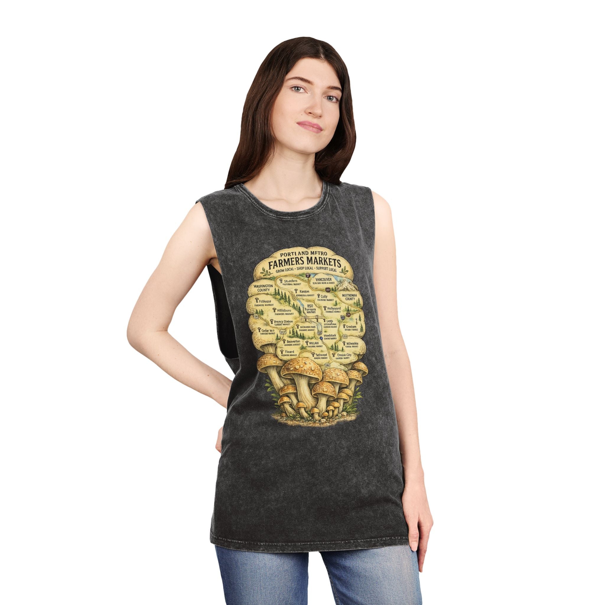 Portland Mushroom Festival Tank — Farmers Markets Map Stonewash Tank