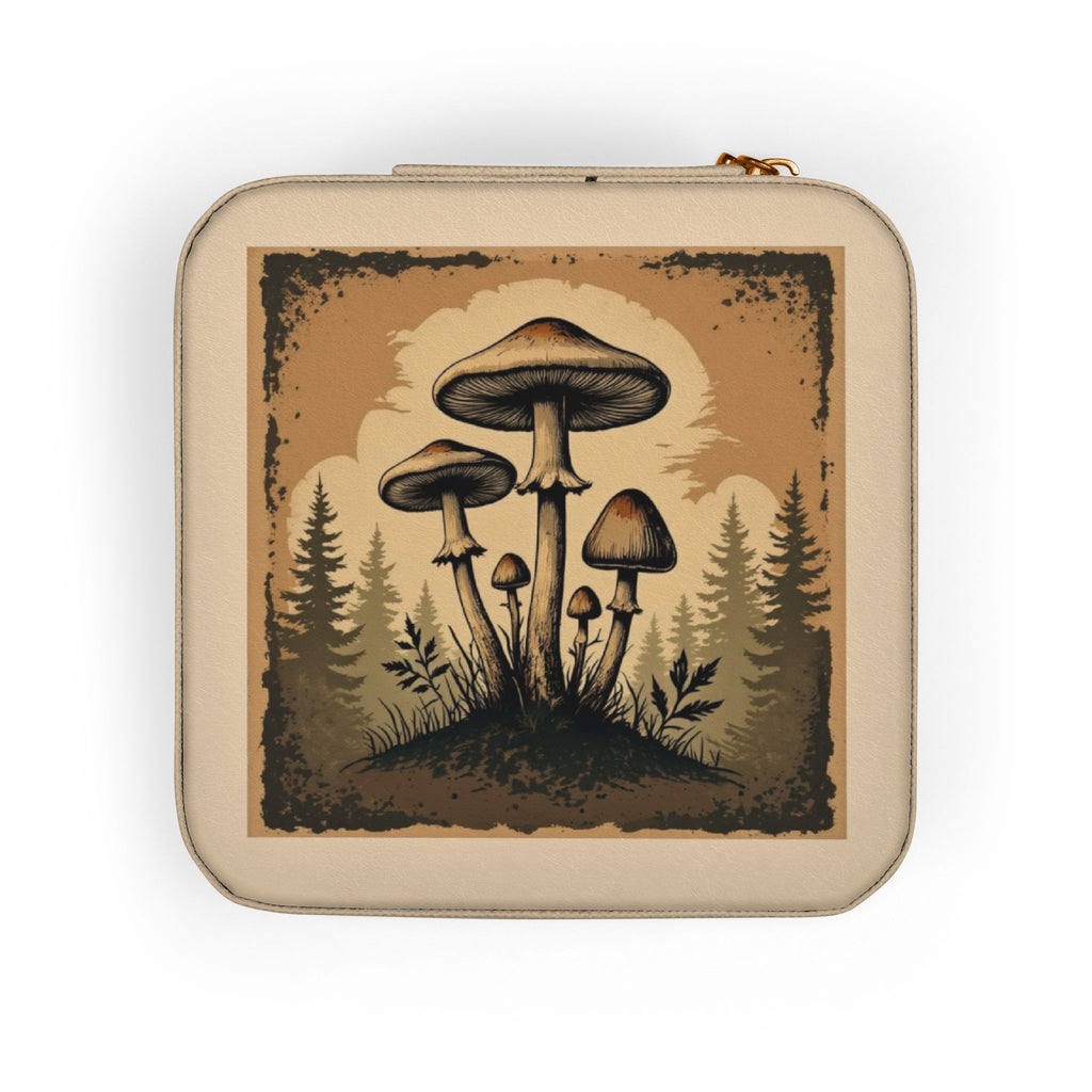 Mushroom Forest Jewelry Travel Case — Compact Velvet-Lined Organizer