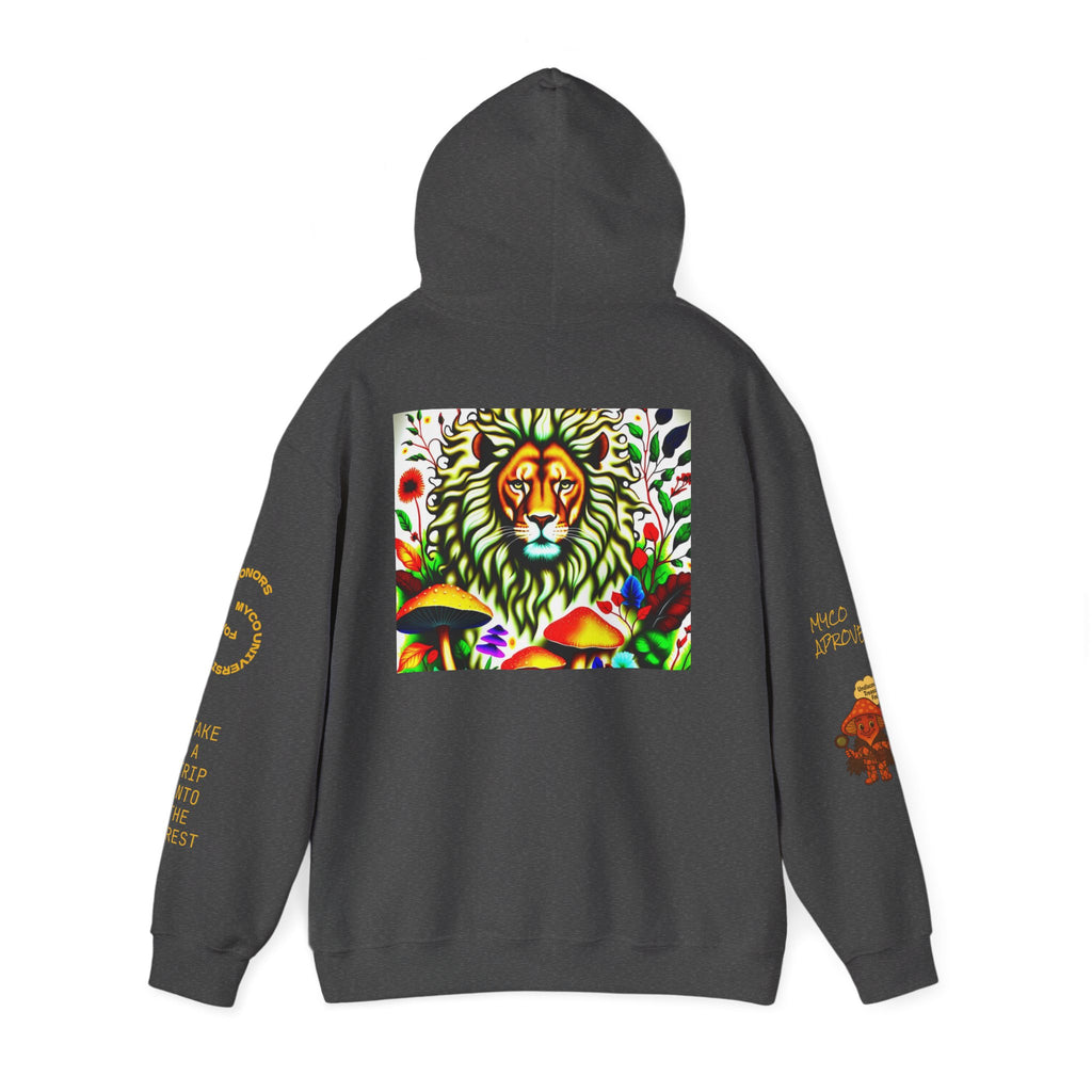 Myco University Lion & Mushroom Hoodie — Psychedelic Lion Graphic Pullover