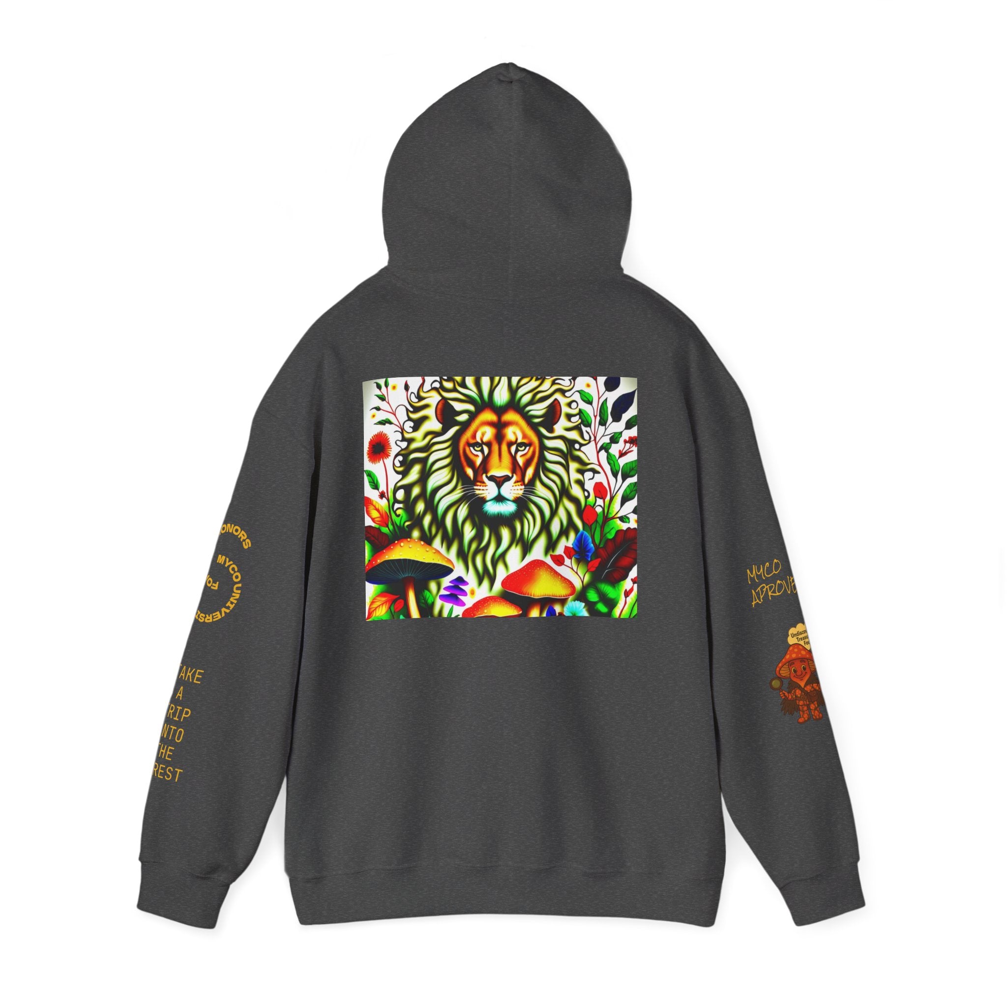Myco University Lion & Mushroom Hoodie — Psychedelic Lion Graphic Pullover