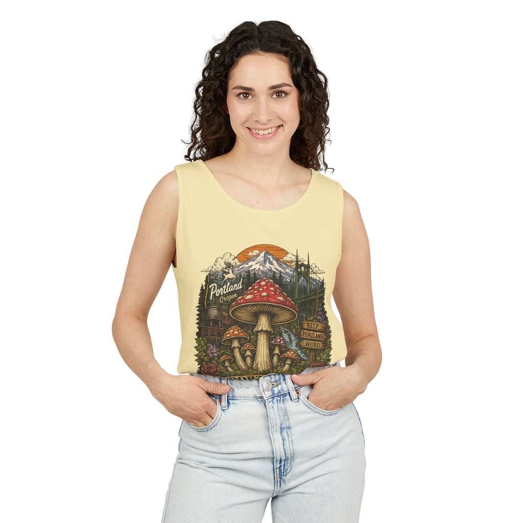 City: Portland Mushroom Tank Top — Vintage Forest Travel Graphic