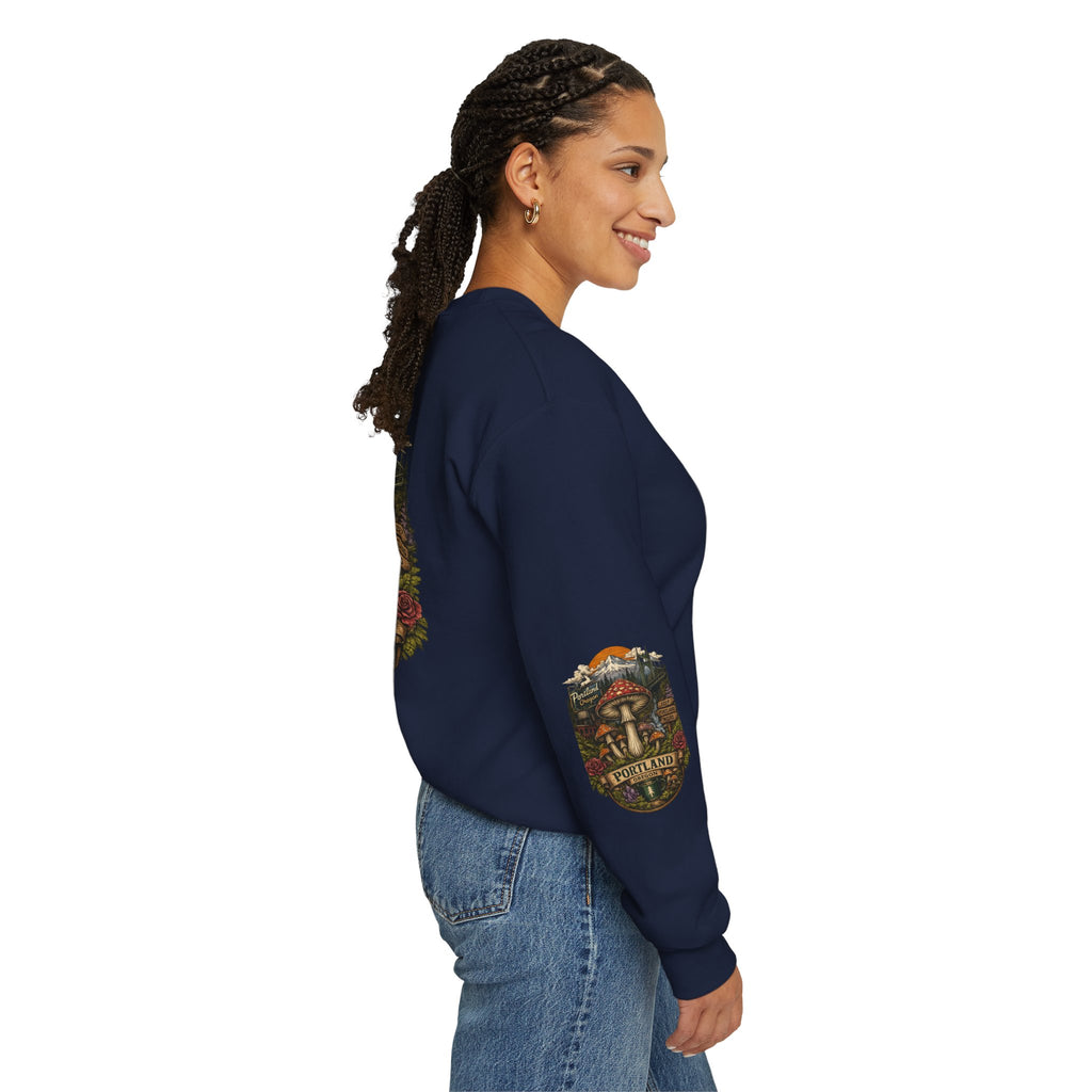 City: Portland Mushroom Crewneck Sweatshirt Vintage Psychedelic Fungi Graphic