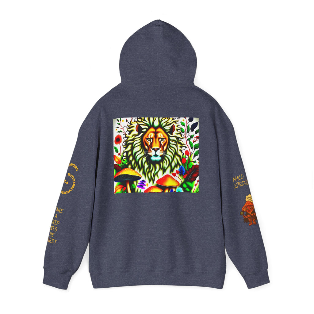 Myco University Lion & Mushroom Hoodie — Psychedelic Lion Graphic Pullover