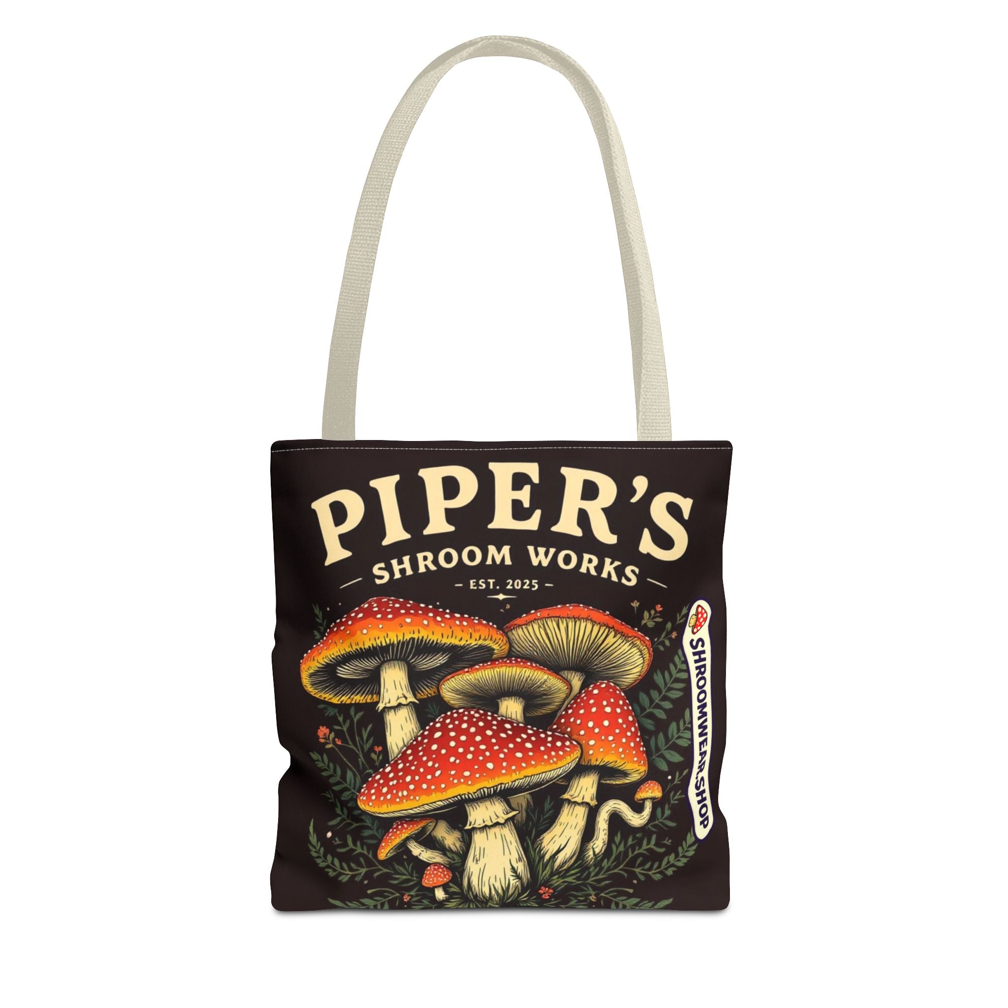 Bag: Mushroom Tote Bag — “Piper’s Shroom Works” Vintage Fungi Market Tote